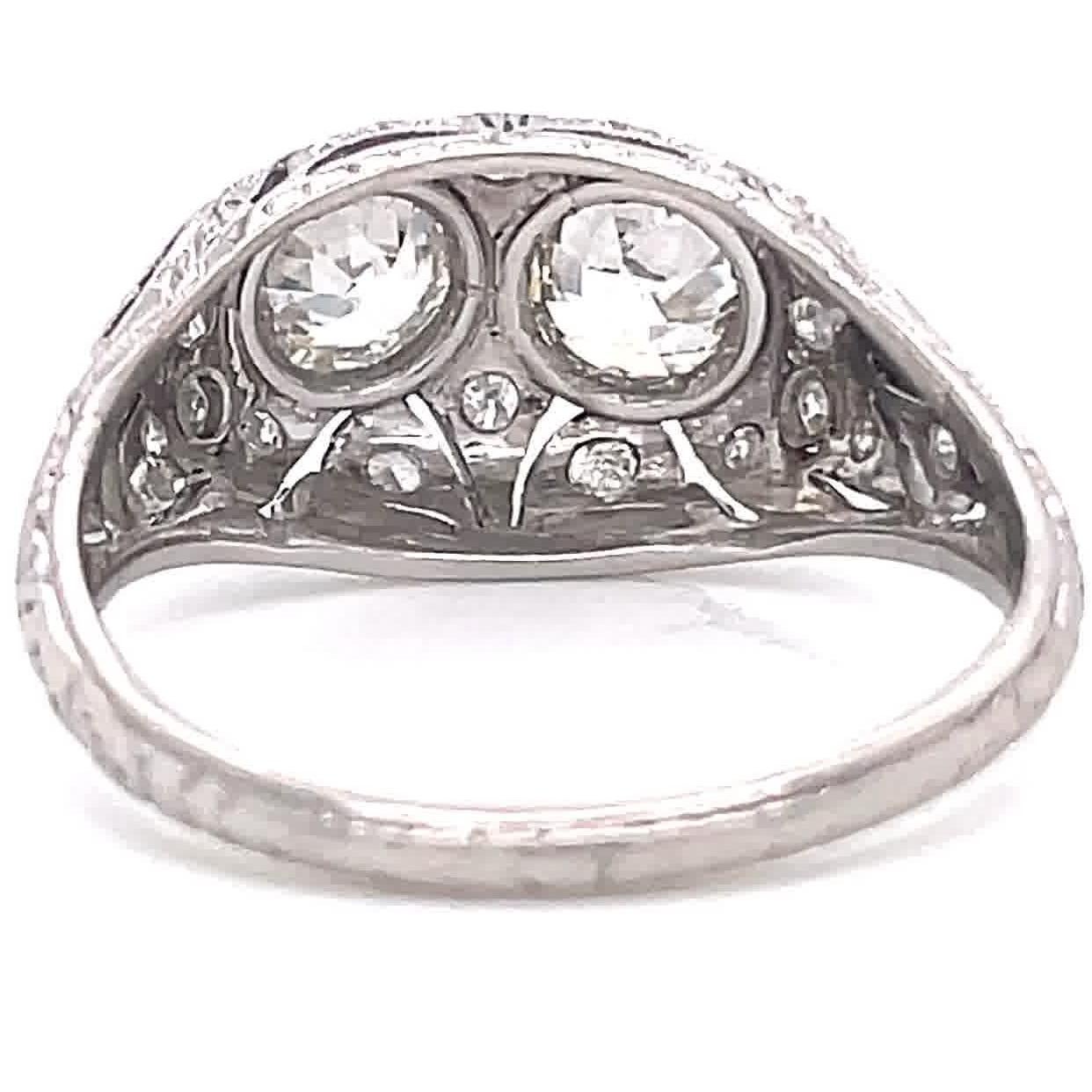 Women's Art Deco Diamond Two Stone Bombe Platinum Ring