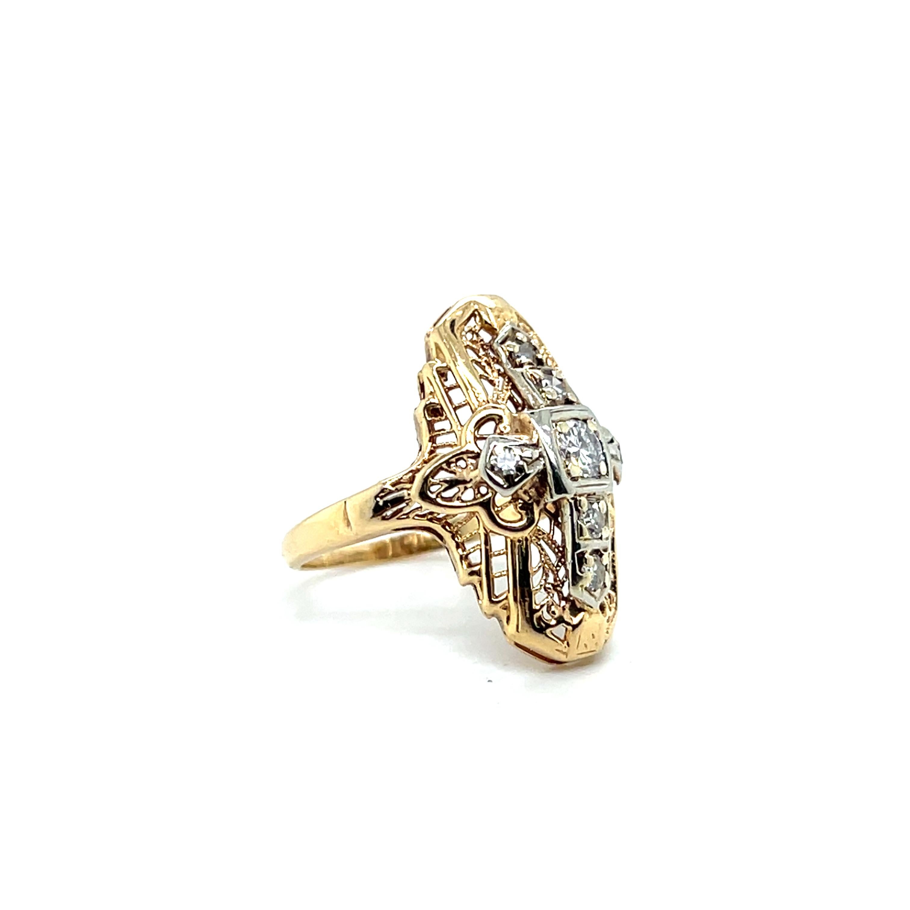 Art Deco Diamant Zwei-Ton 14k Gold Abendessen Ring 1930s im Angebot 1