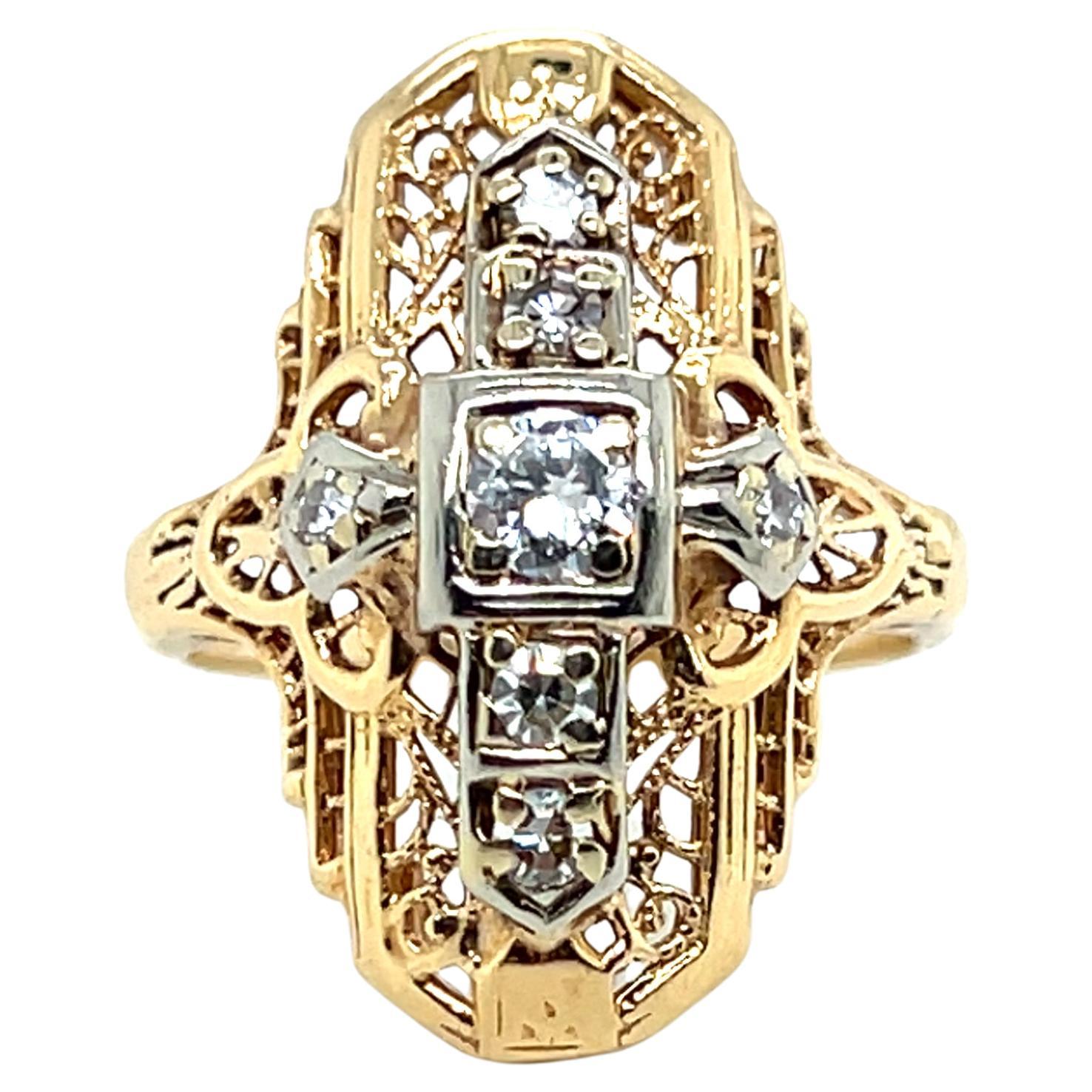 Art Deco Diamond Two Tone 14k Gold Dinner Ring 1930s For Sale