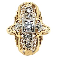 Art Deco Diamond Two Tone 14k Gold Dinner Ring 1930s