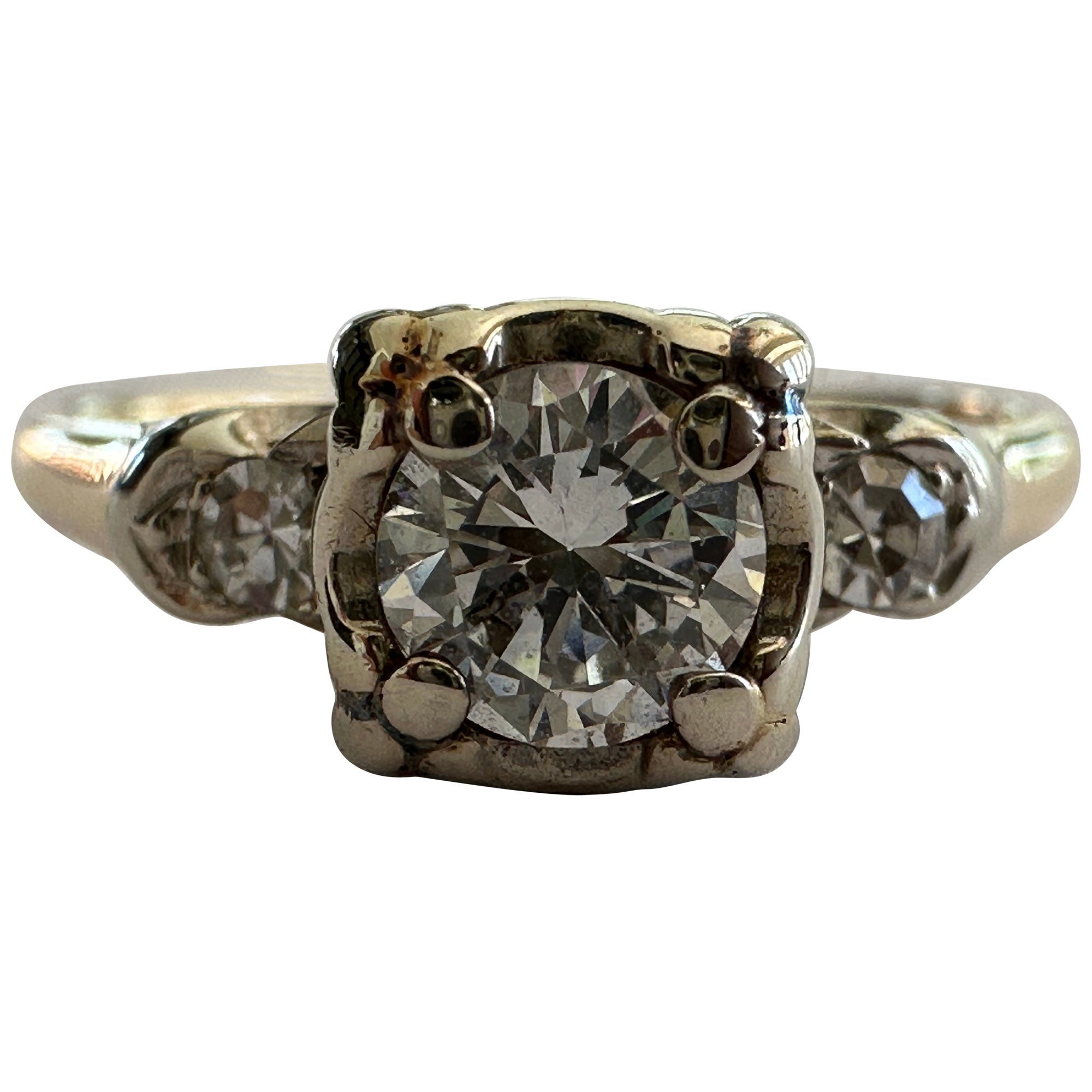 Anillo de compromiso Art Decó con diamantes en dos tonos