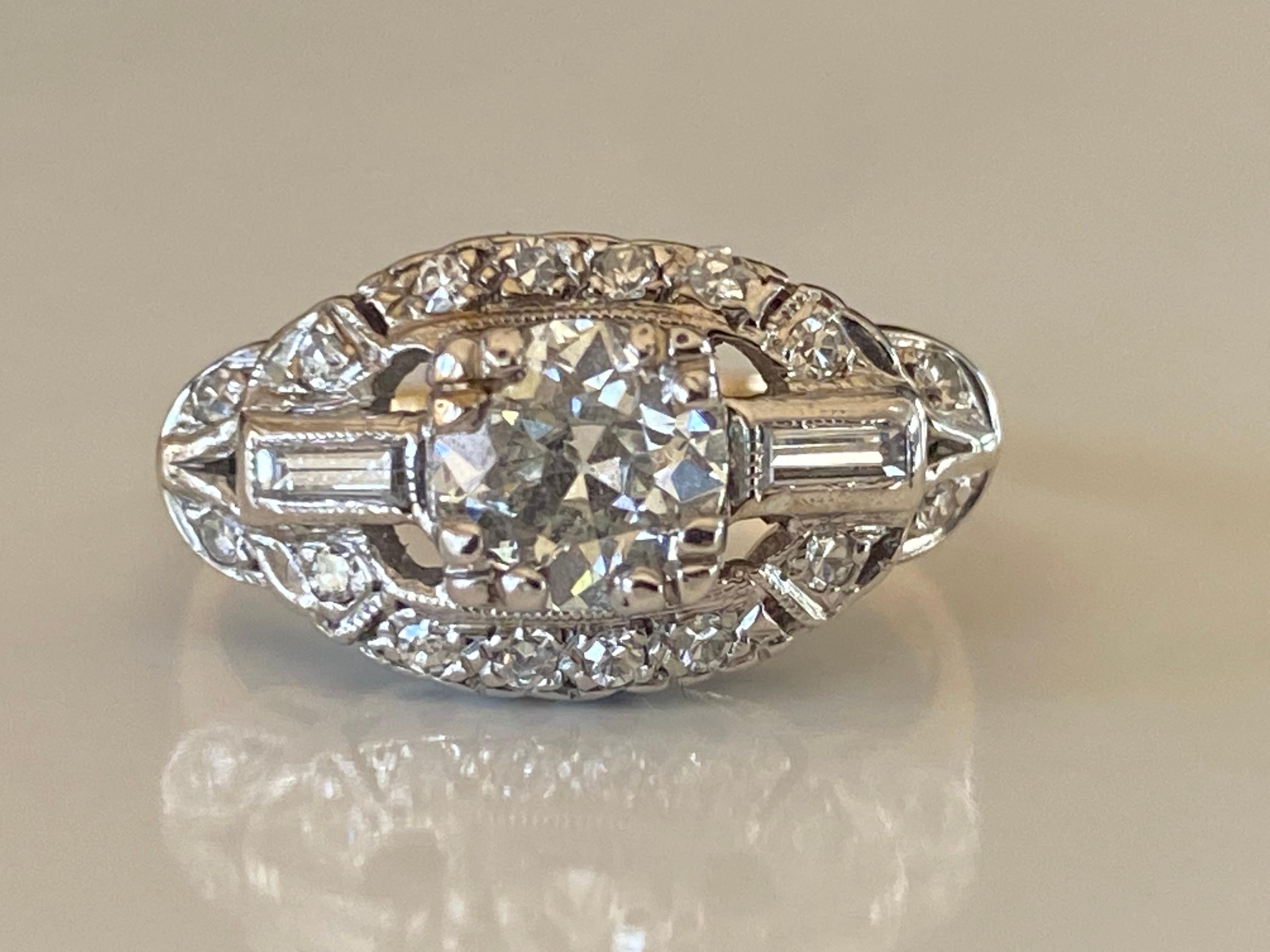 Old European Cut Art Deco Diamond Two-Tone Ring  For Sale