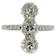 Art Deco Diamond Vertical Three Stone Ring