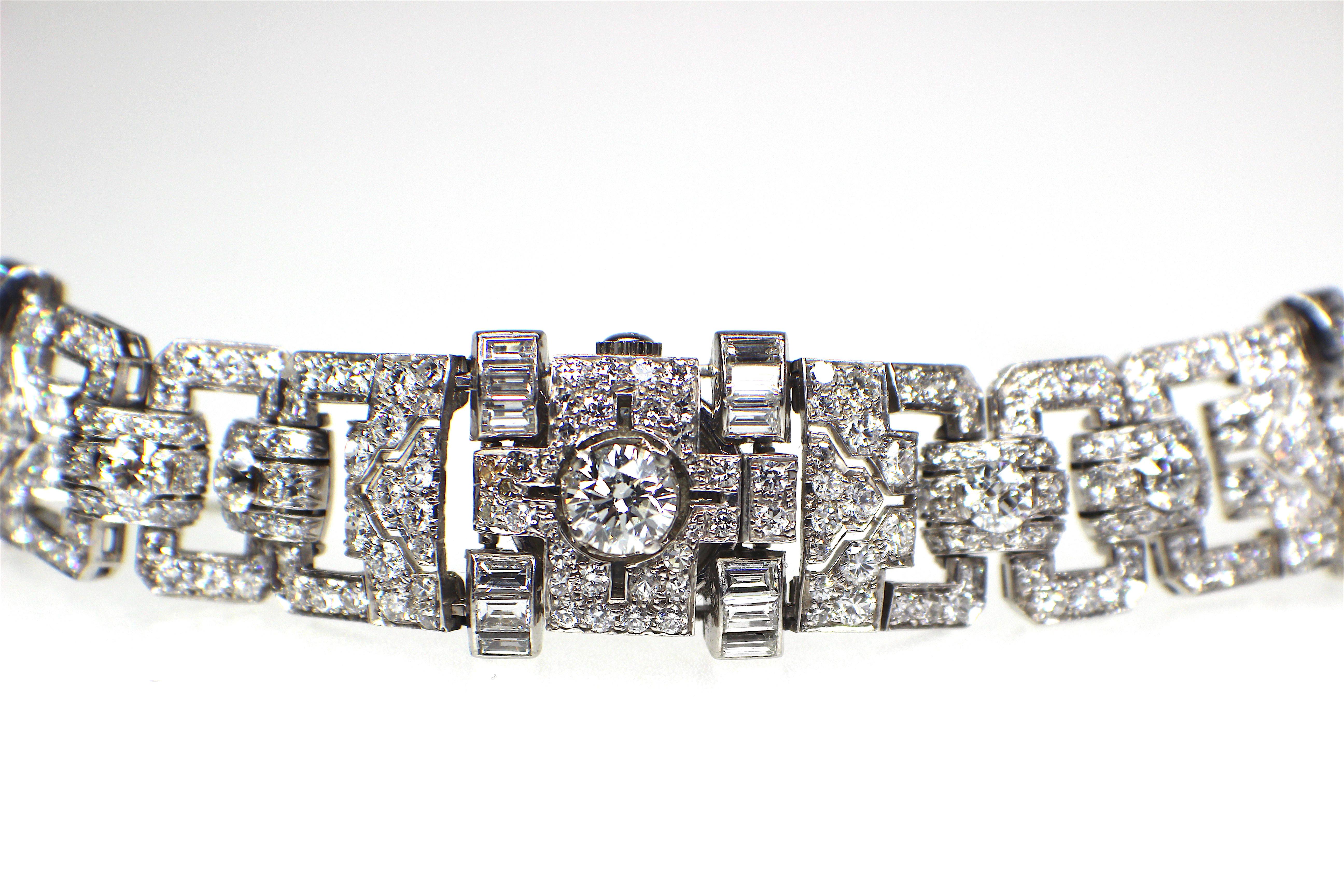 Round Cut Art Deco Diamond Watch-Bracelet, Signed Birks