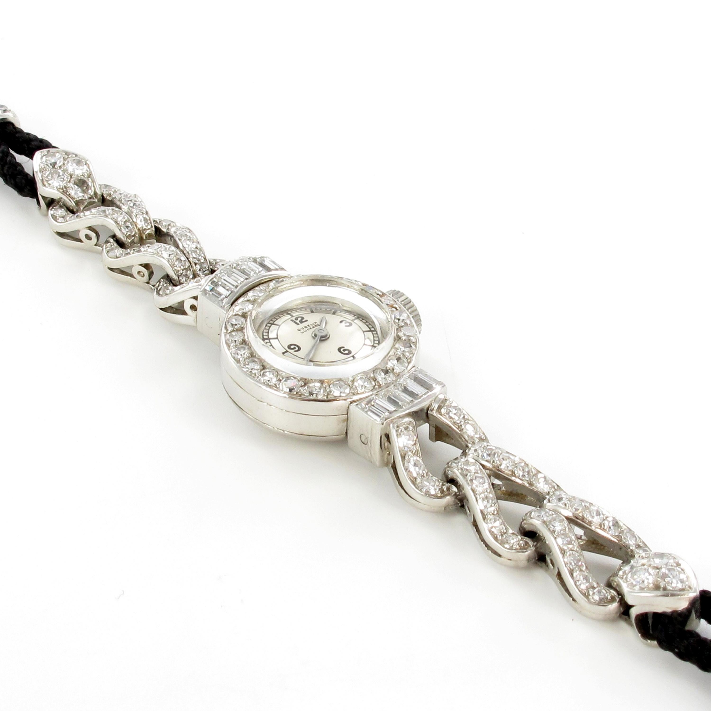 Single Cut Art Deco Diamond Watch by Gübelin in Platinum 950 and White Gold 750