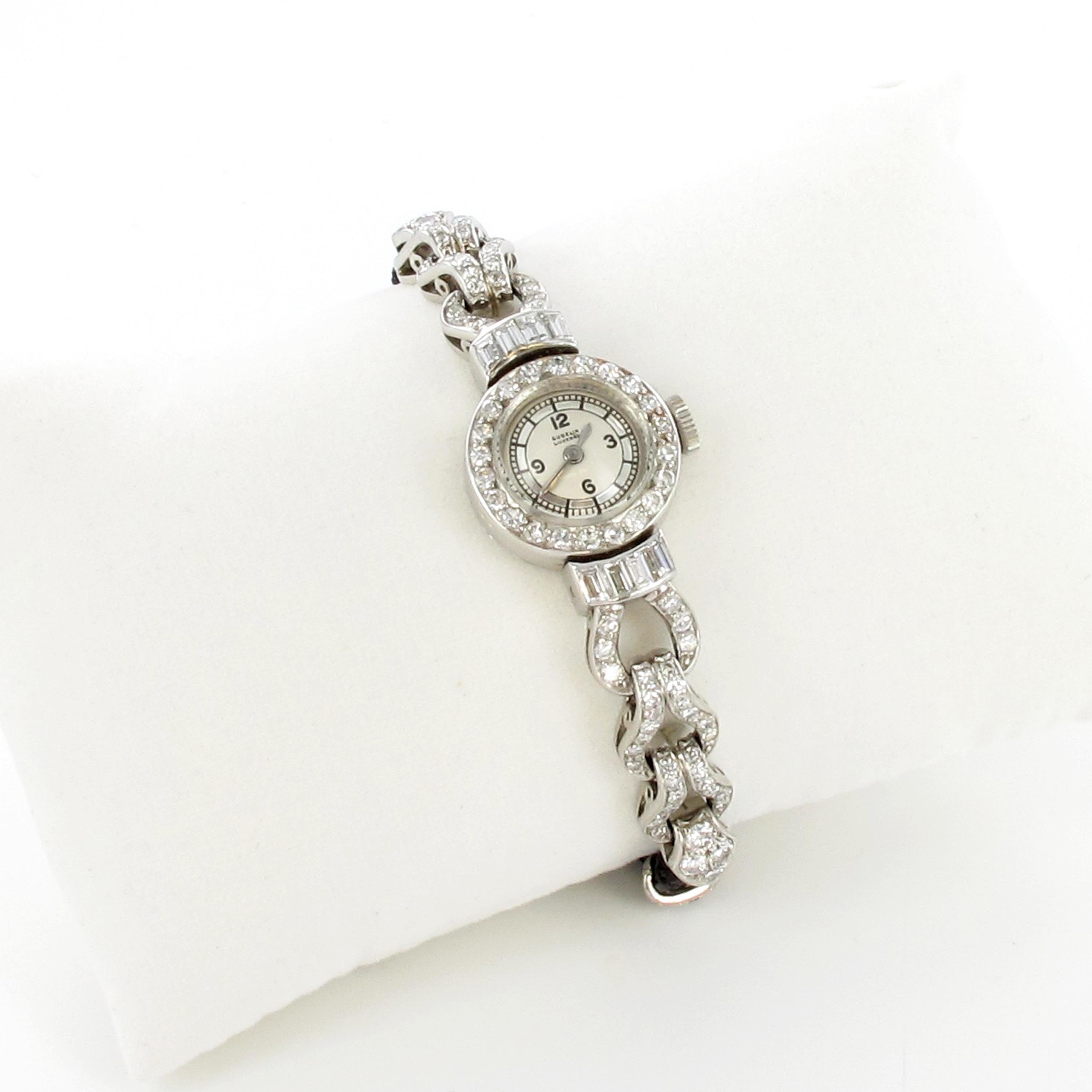 Women's or Men's Art Deco Diamond Watch by Gübelin in Platinum 950 and White Gold 750 For Sale