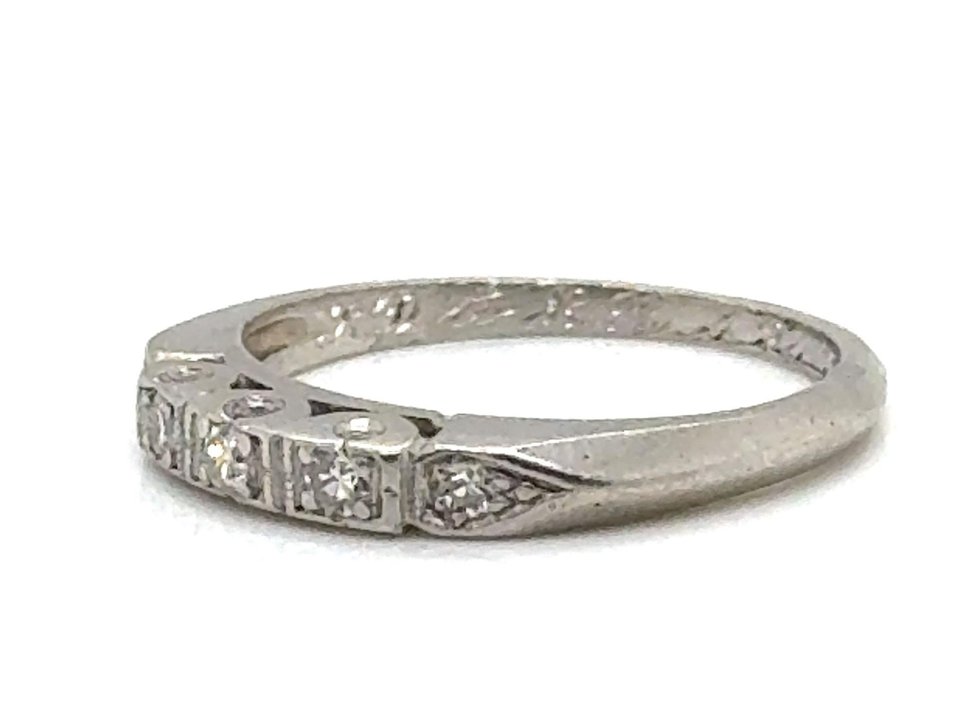 Genuine Original Antique Art Deco Dated 4-24-1949 Diamond Anniversary Band Platinum Wedding Ring 



Highlights 5 Matching Clean and Colorless Natural Antique Single-Cut Diamonds.

Ensures 100% Authenticity as Natural Mined Diamonds.

Inside Shank