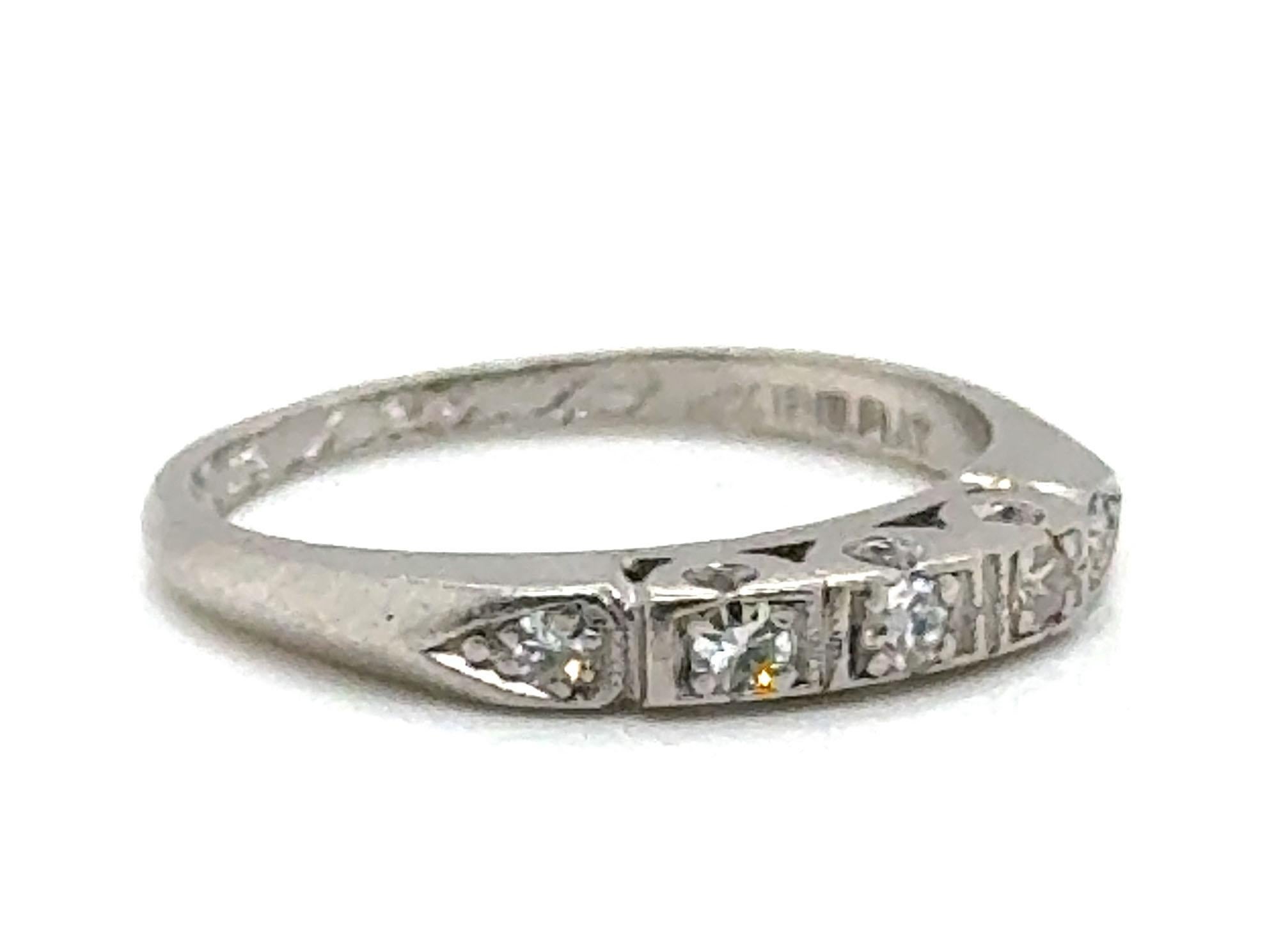 Single Cut  Diamond Wedding Band Genuine Antique Deco Dated 4-24-49 Platinum Ring For Sale