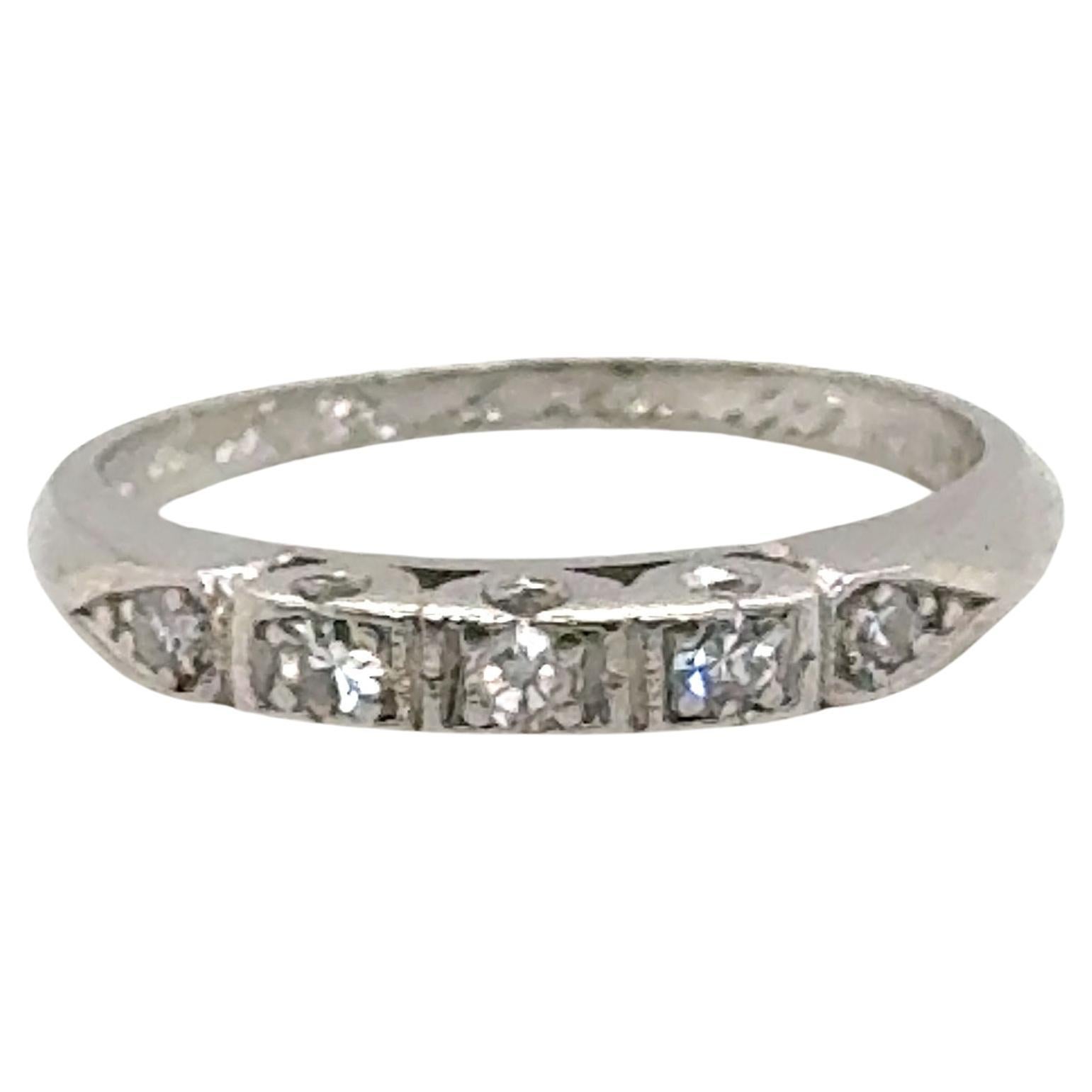  Diamond Wedding Band Genuine Antique Deco Dated 4-24-49 Platinum Ring For Sale