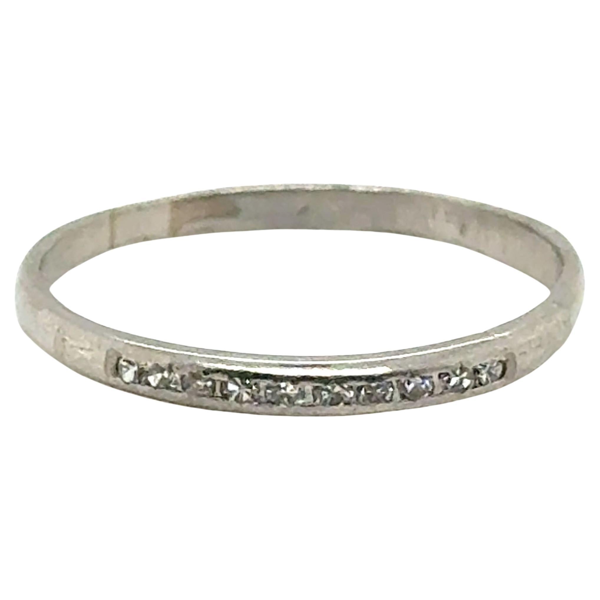 Anello nuziale Art Deco con diamante e fascia per l'anniversario, coniato a 0,15 carati in platino, originale 193