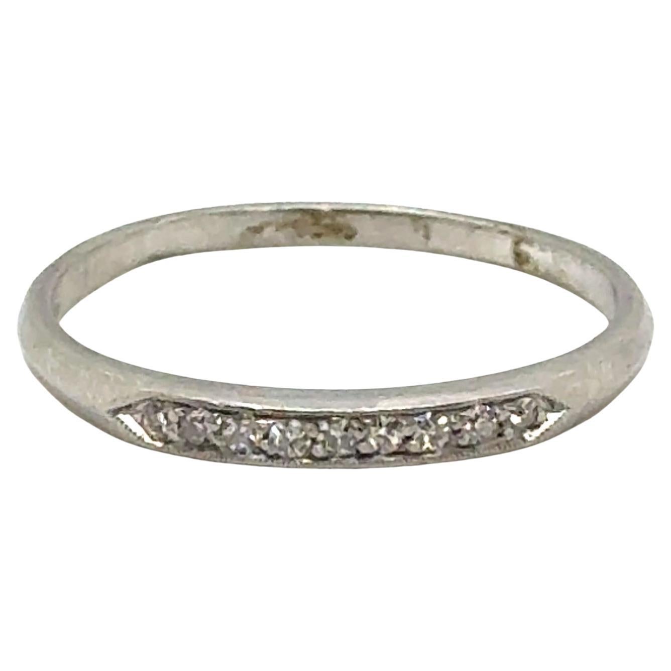 Art Deco Diamond Wedding Ring Anniversary Band Mined .15ct Platinum Original 193