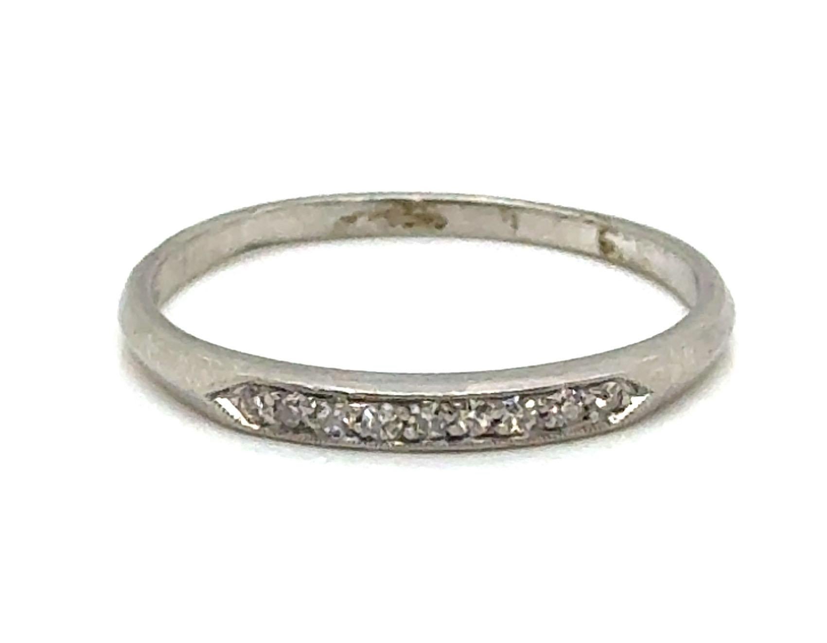Art Deco Diamond Wedding Ring Anniversary Band Mined Platinum Original 1930's-19 en vente