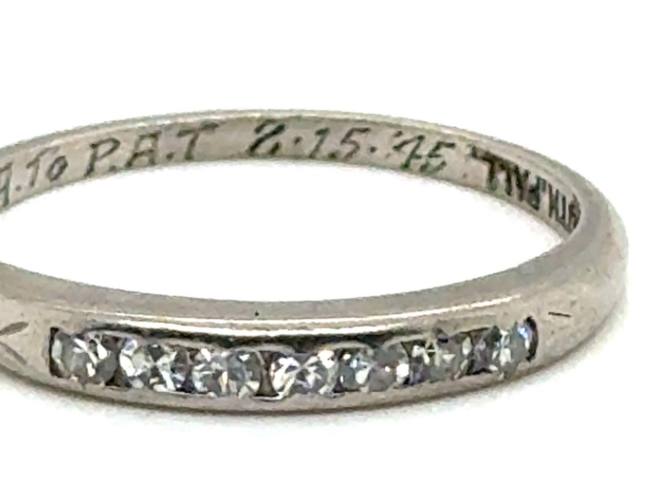 Taglio singolo Anello nuziale con diamante Art Deco Mined .15ct Palladium Mecklenborg & Gerhardt in vendita
