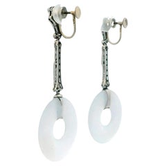 Art Deco Diamond & White "A" Jade Disc Earrings