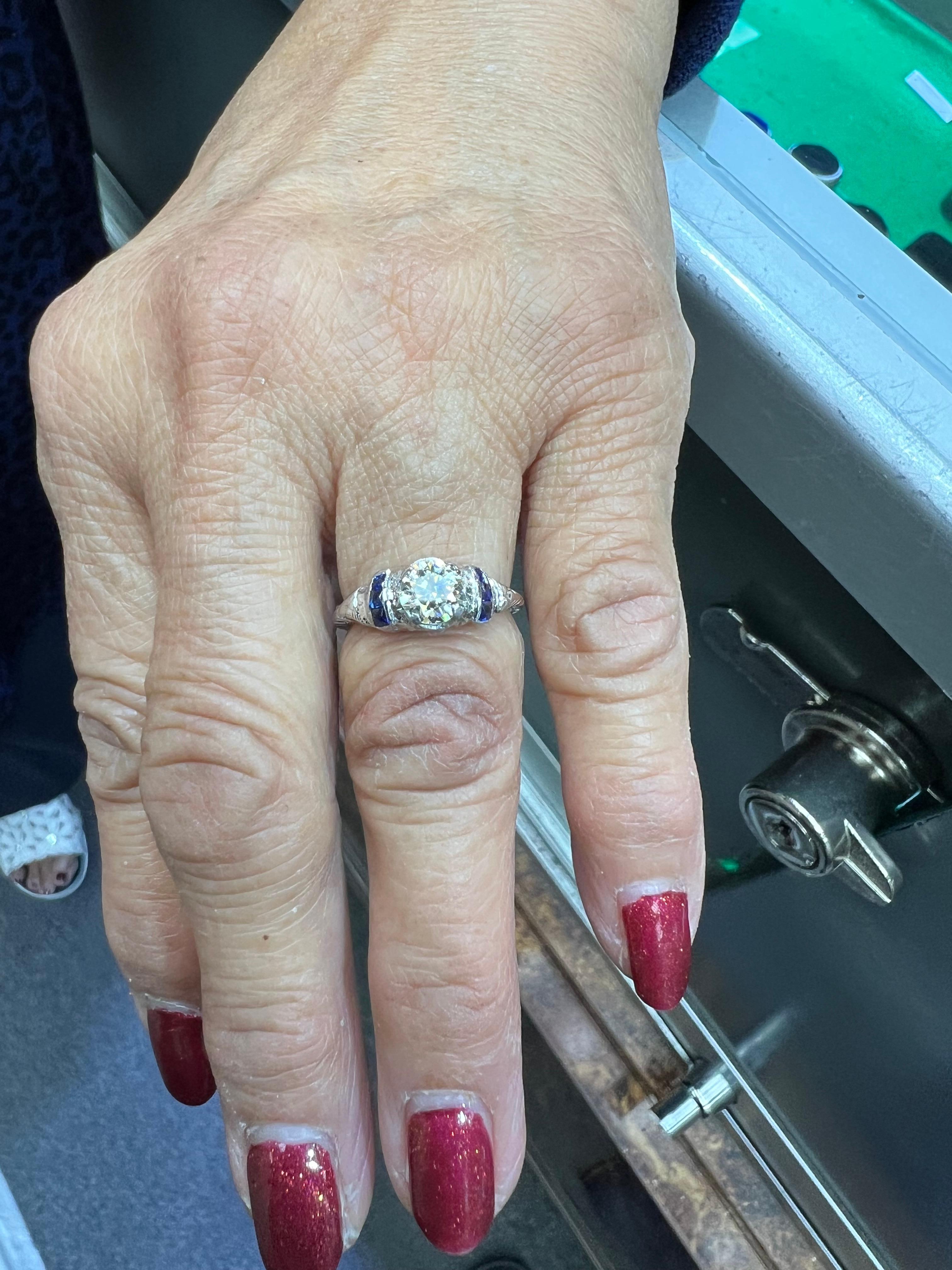 Old European Cut Art Deco 0.63 Carat Old European Diamond White Gold Engagement Ring Circa 1925 For Sale