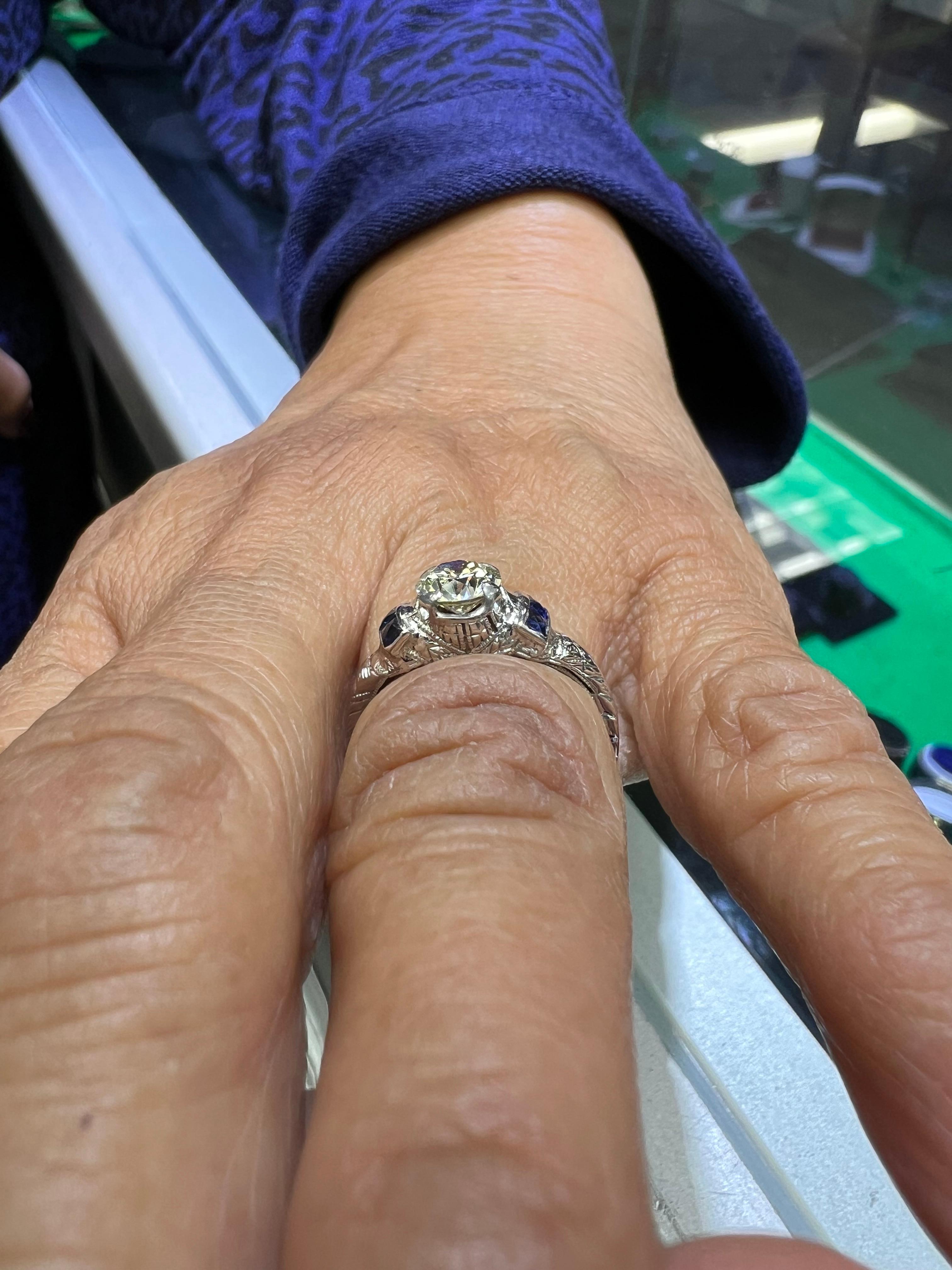 Art Deco 0.63 Carat Old European Diamond White Gold Engagement Ring Circa 1925 For Sale 1