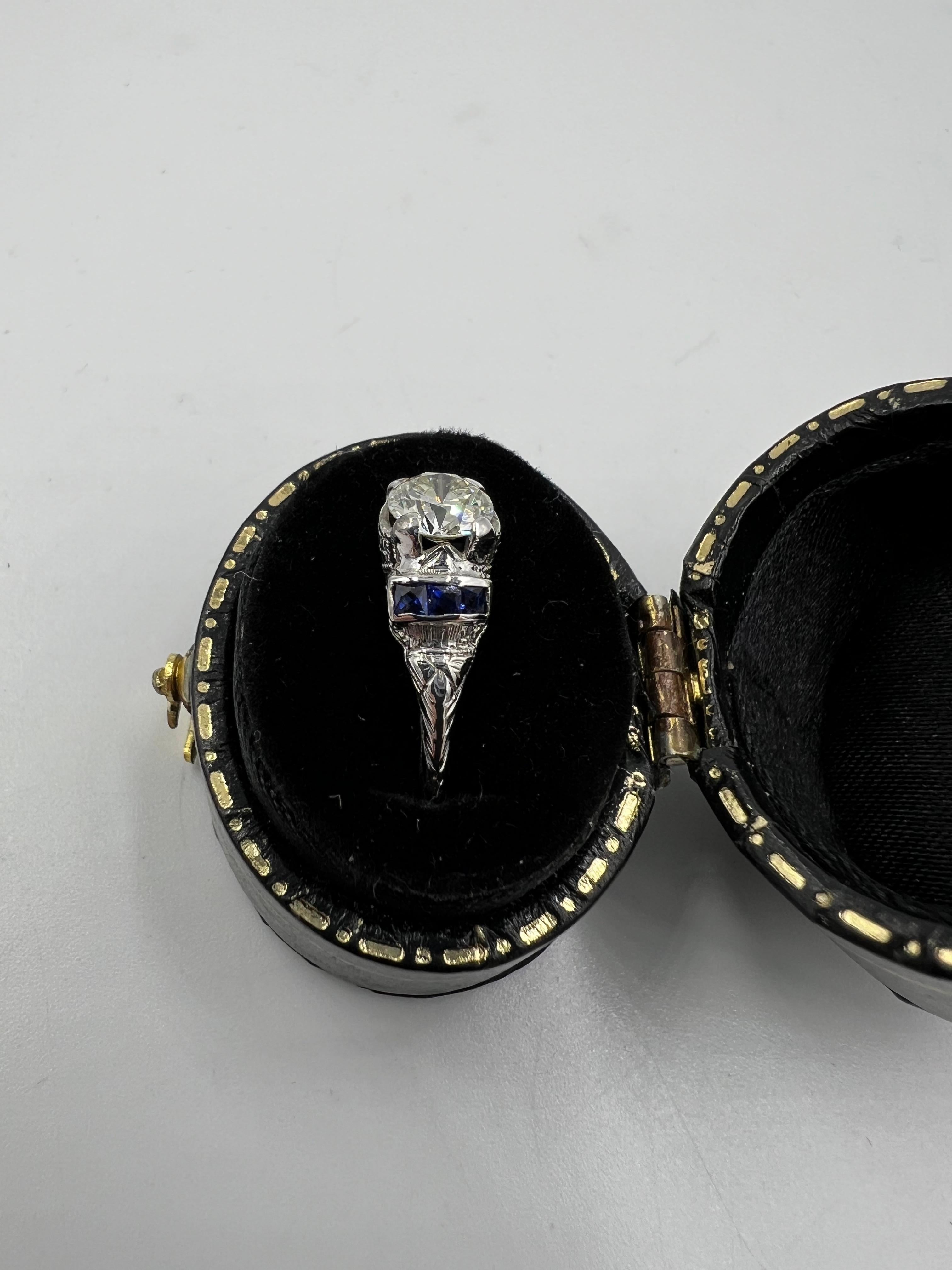 Art Deco 0.63 Carat Old European Diamond White Gold Engagement Ring Circa 1925 For Sale 4