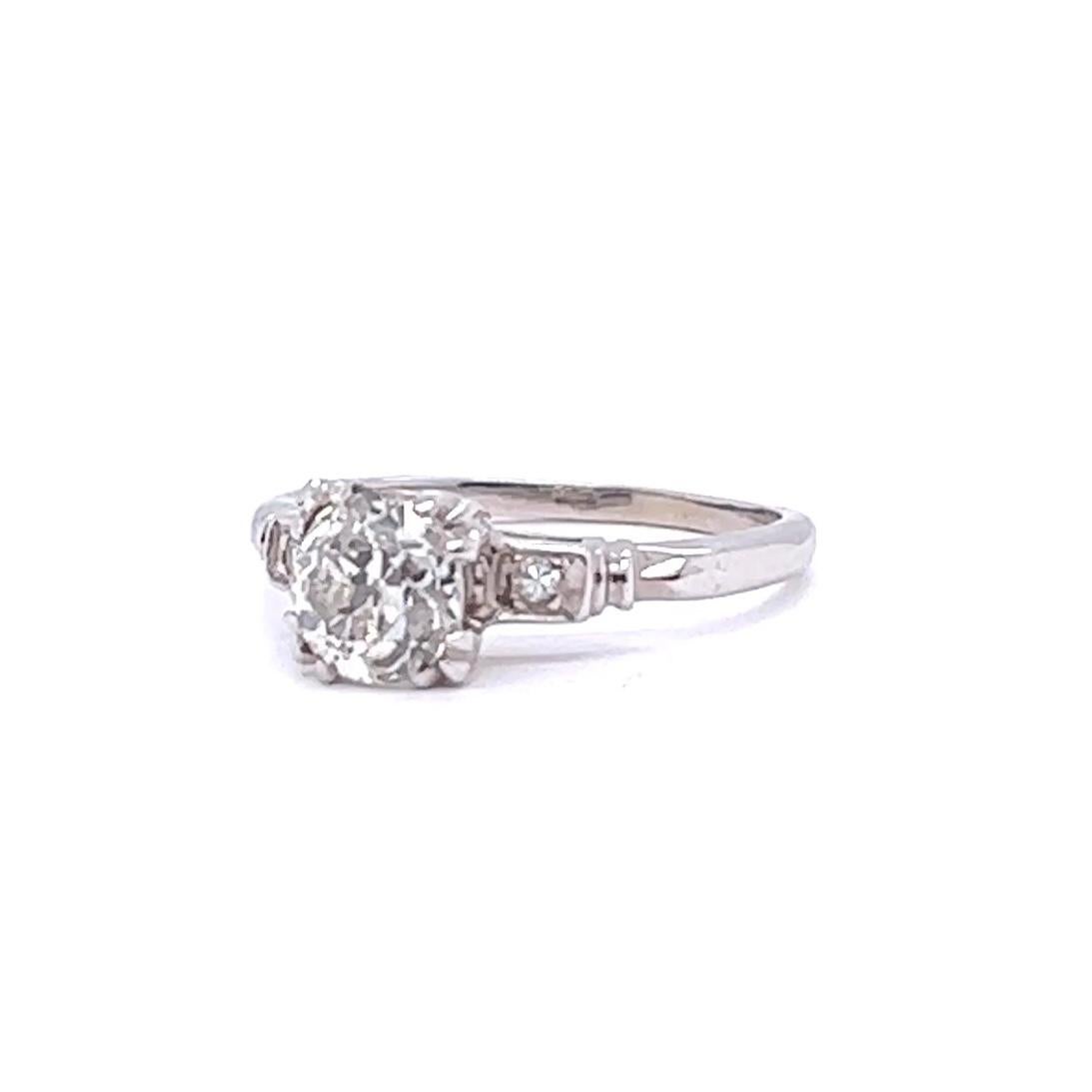 Women's or Men's Art Deco 0.90 Carat Diamond 14 Karat White Gold Engagement Ring