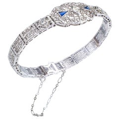 Art Deco Diamond White Gold Filigree Bracelet