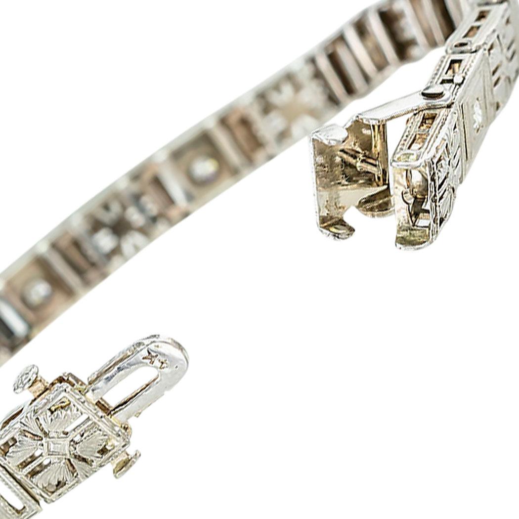 Women's Art Deco Diamond White Gold Filigree Line Bracelet
