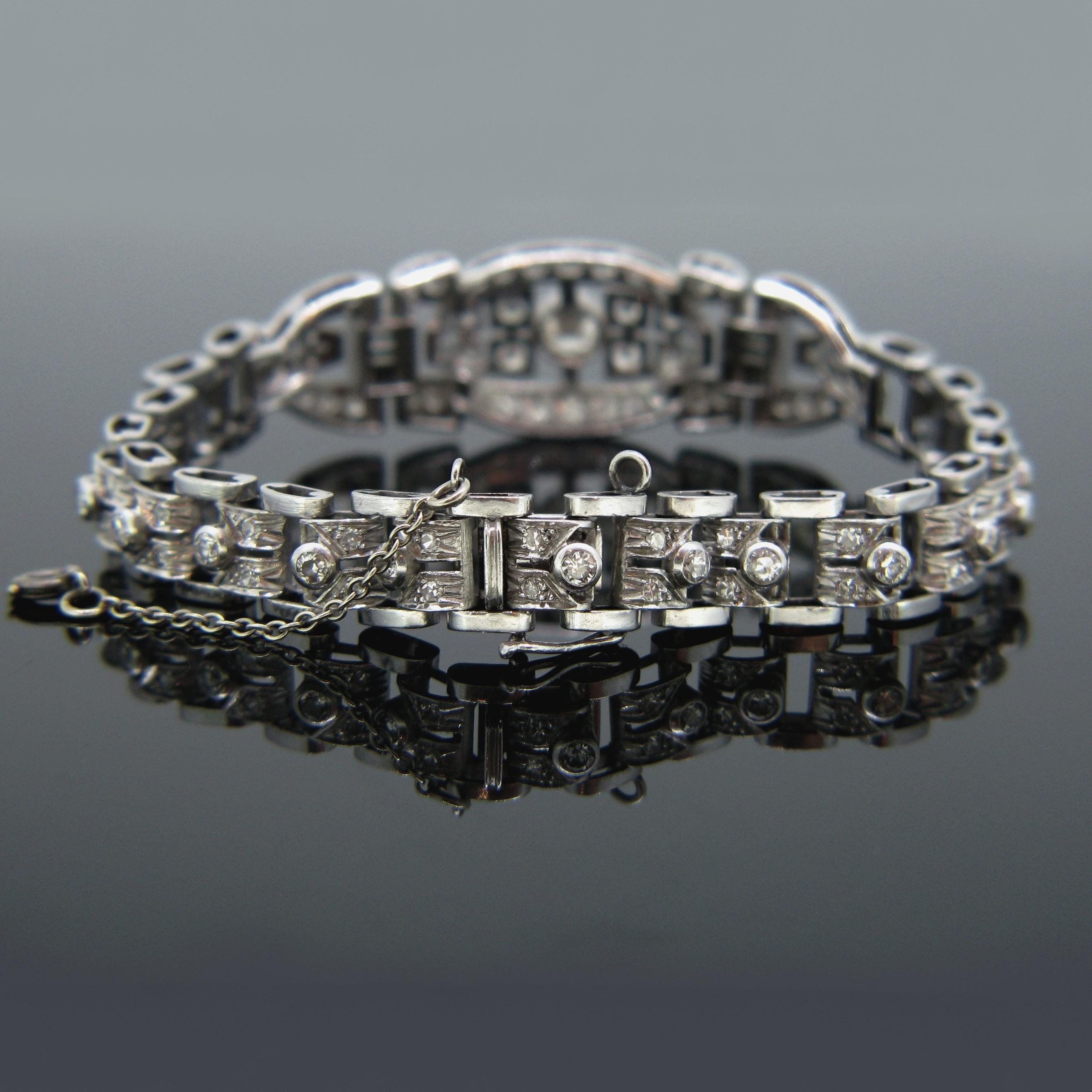 Art Deco Diamond White Gold Platinum Bracelet In Good Condition In London, GB