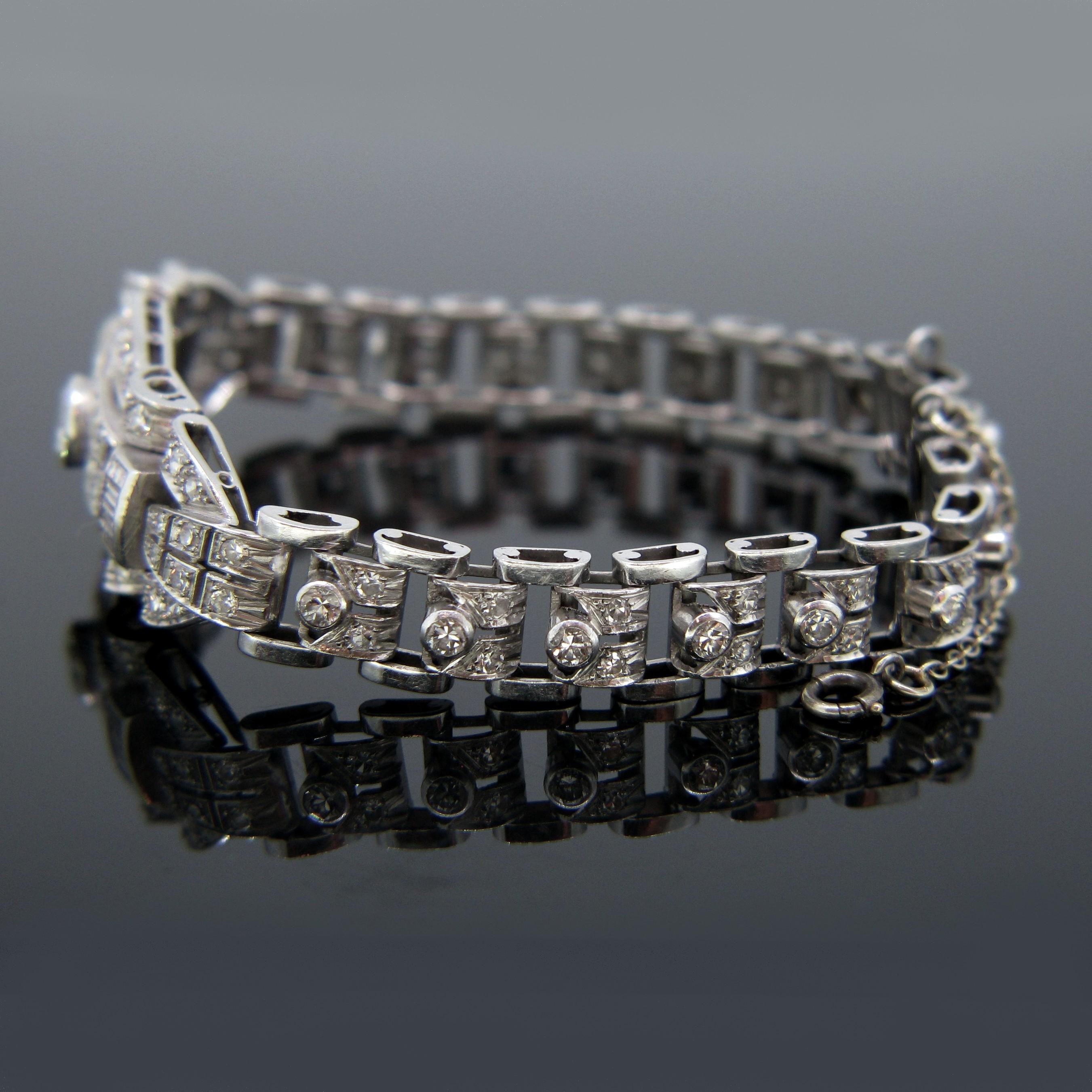 Women's or Men's Art Deco Diamond White Gold Platinum Bracelet