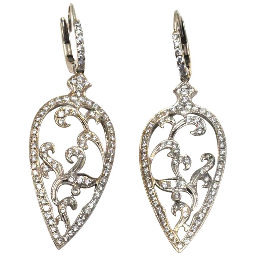Art Deco Style Diamond White Gold Reverse Pear Shaped Cocktail Earrings For Sale