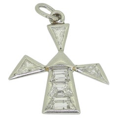 Art Deco Diamond Windmill Charm Pendant