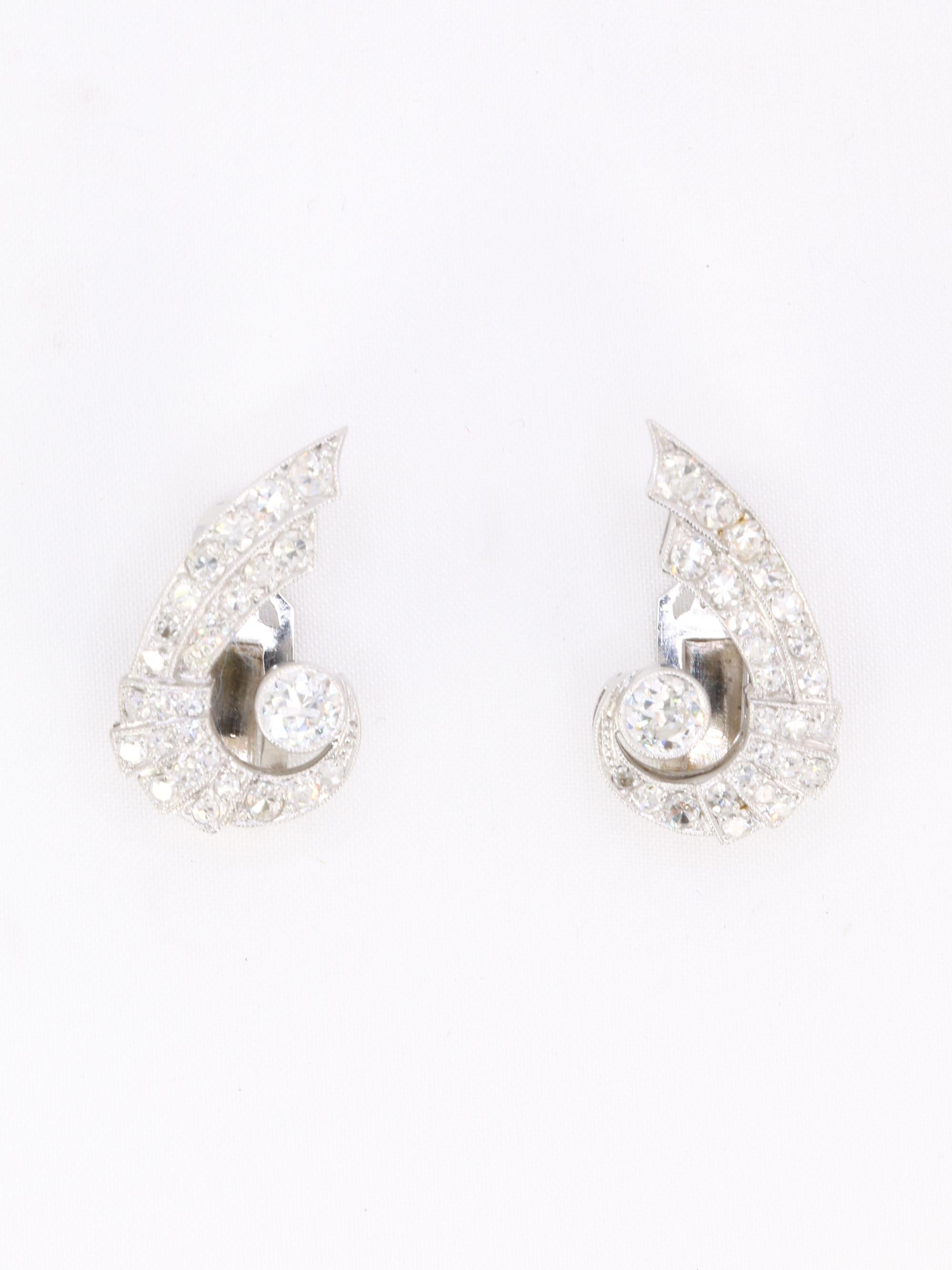 Art Deco Diamant Flügel Ohrringe (Art déco) im Angebot