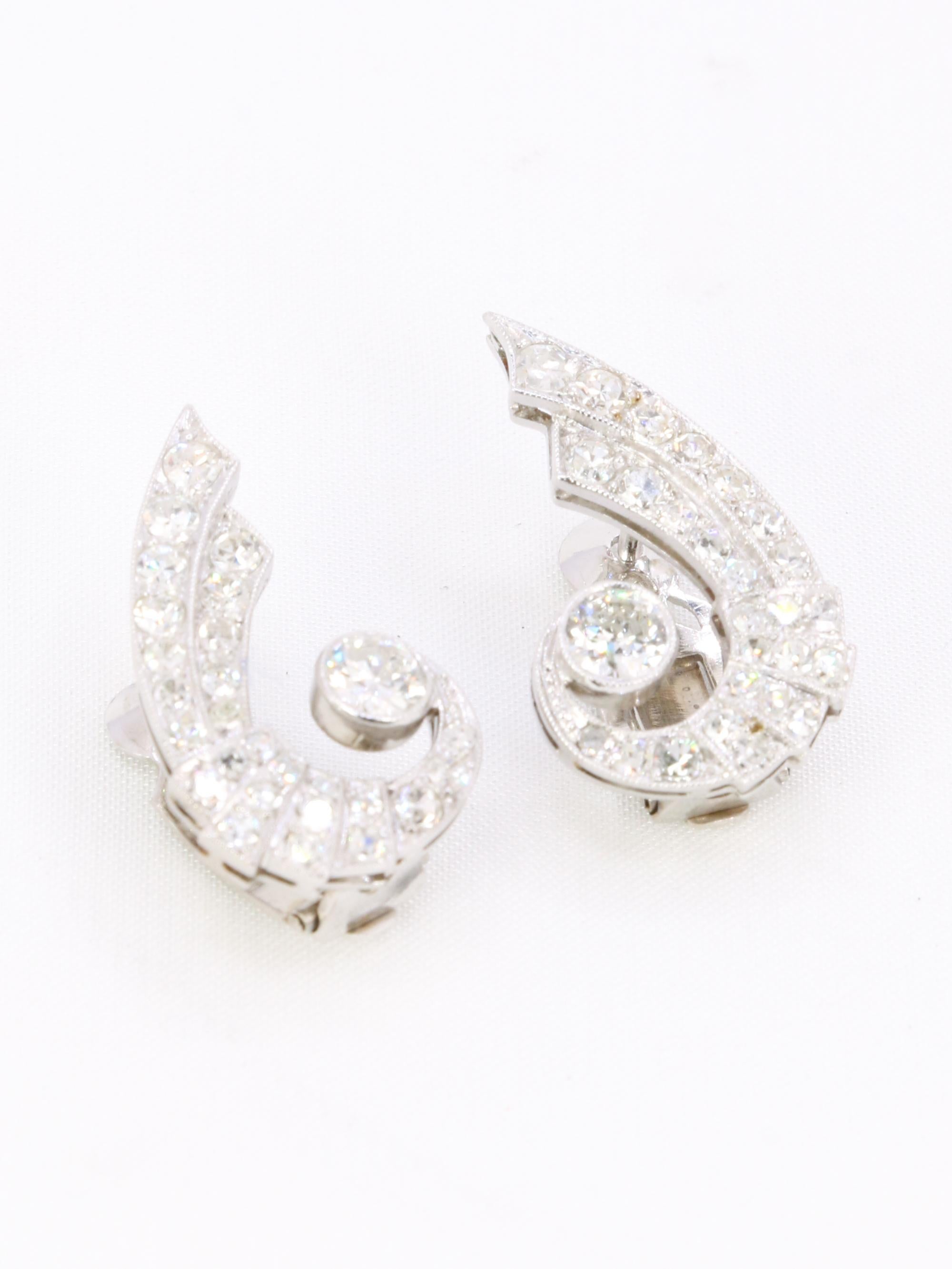 Art Deco Diamant Flügel Ohrringe im Zustand „Gut“ im Angebot in PARIS, FR