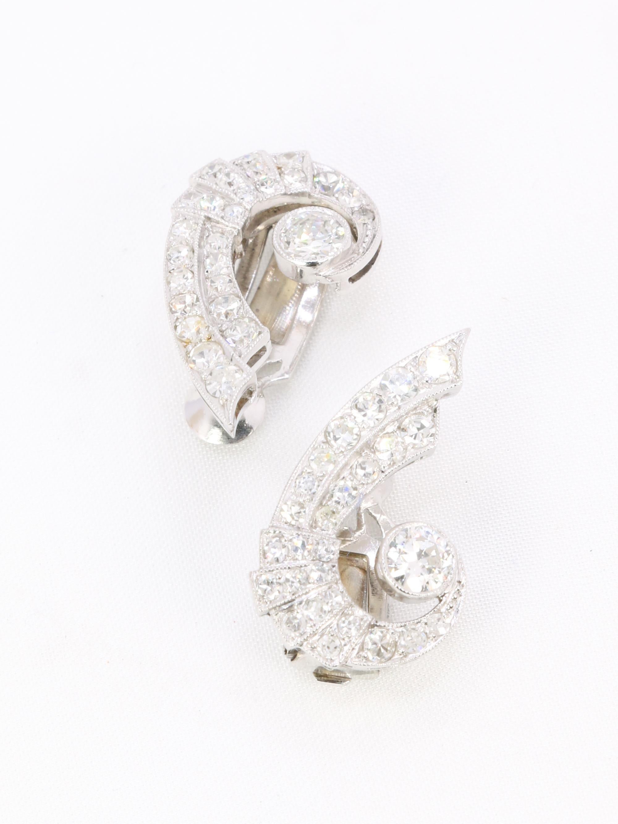 Art Deco Diamant Flügel Ohrringe Damen im Angebot