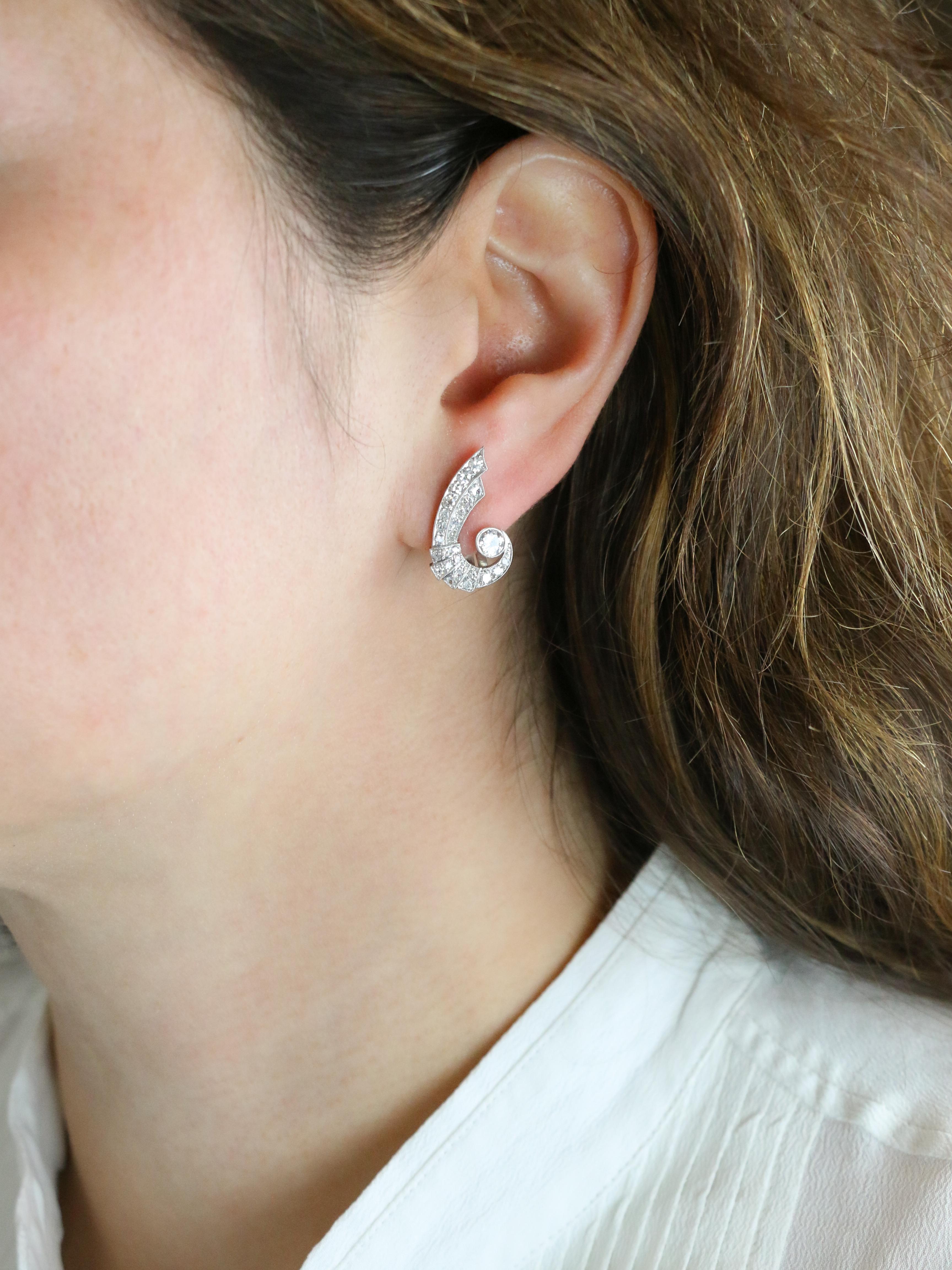 Art Deco Diamant Flügel Ohrringe im Angebot 3