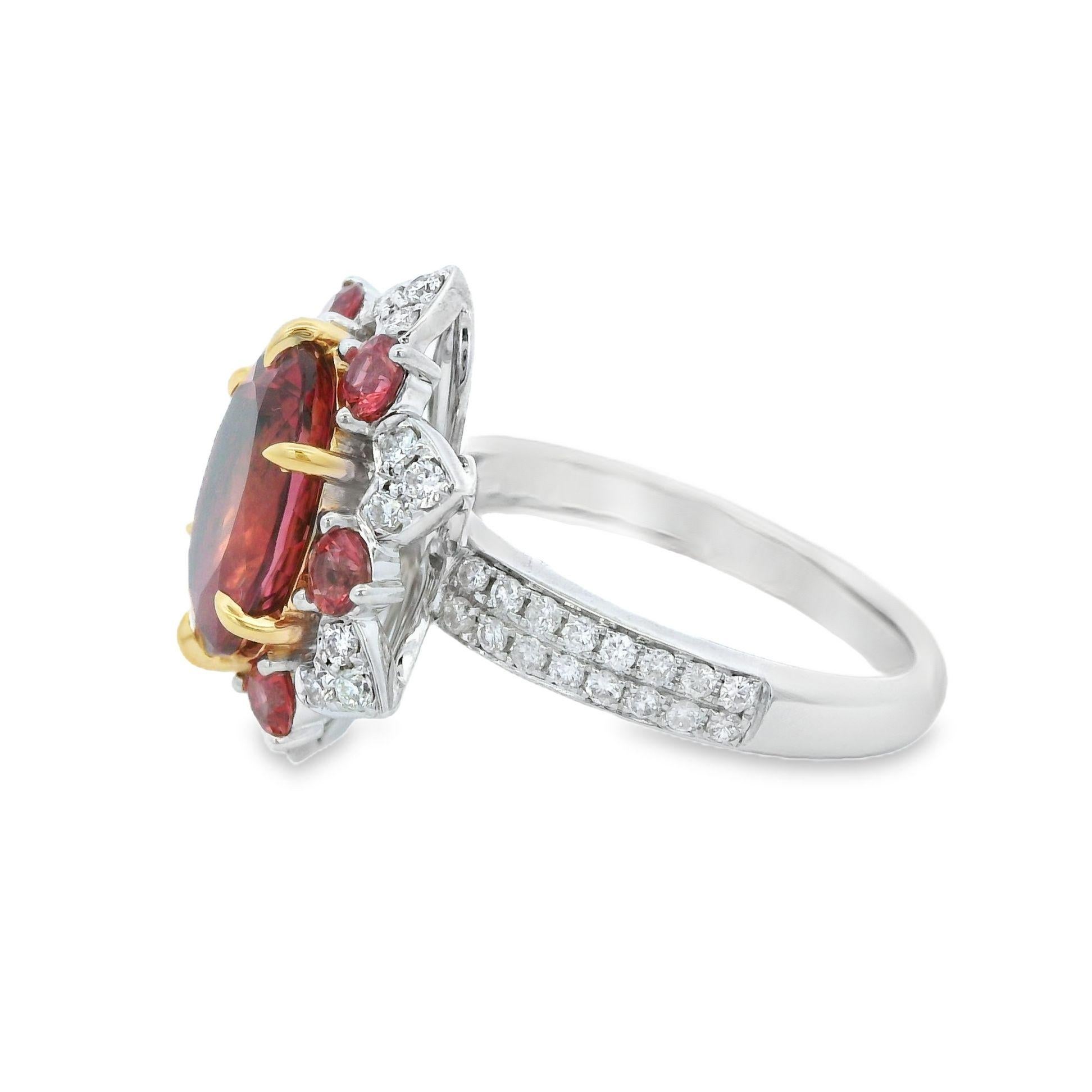 Art Deco 3,15 Karat Turmalin Ring & rosa Saphir in 18 Karat Weißgold (Art déco) im Angebot