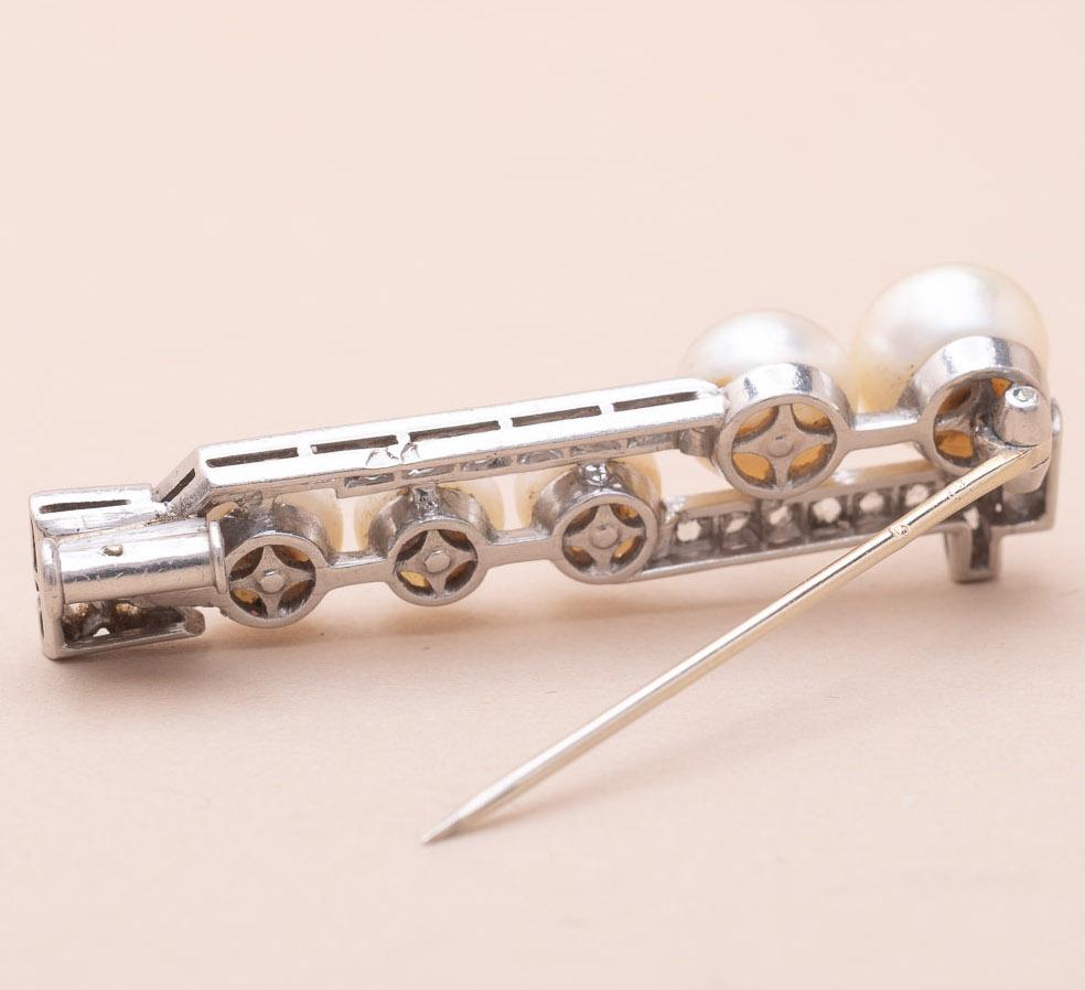 Art Déco Diamonds and Natural Pearls Barrette Brooch In Good Condition For Sale In PARIS, FR