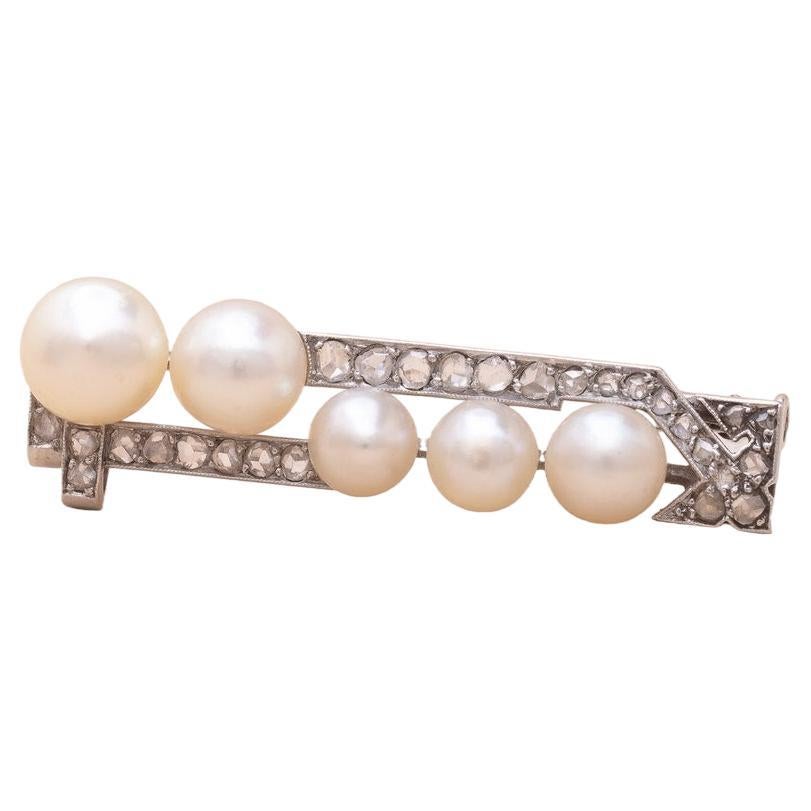 Art Déco Diamonds and Natural Pearls Barrette Brooch For Sale