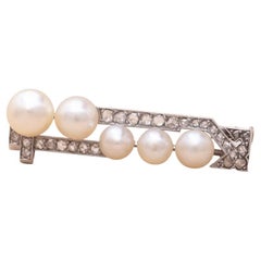 Antique Art Déco Diamonds and Natural Pearls Barrette Brooch