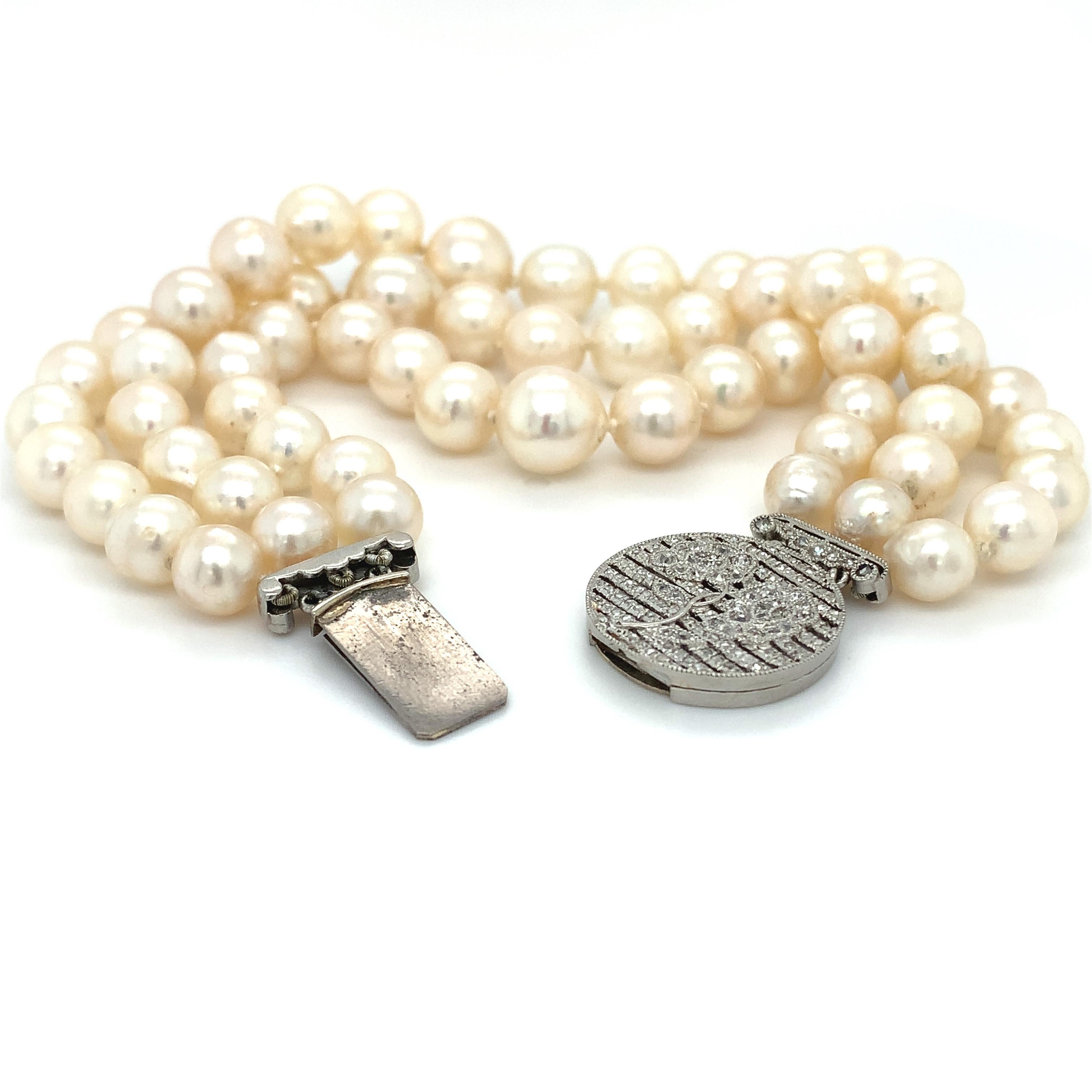 Bracelet Art déco à trois brins en platine, diamants et perles Pour femmes en vente
