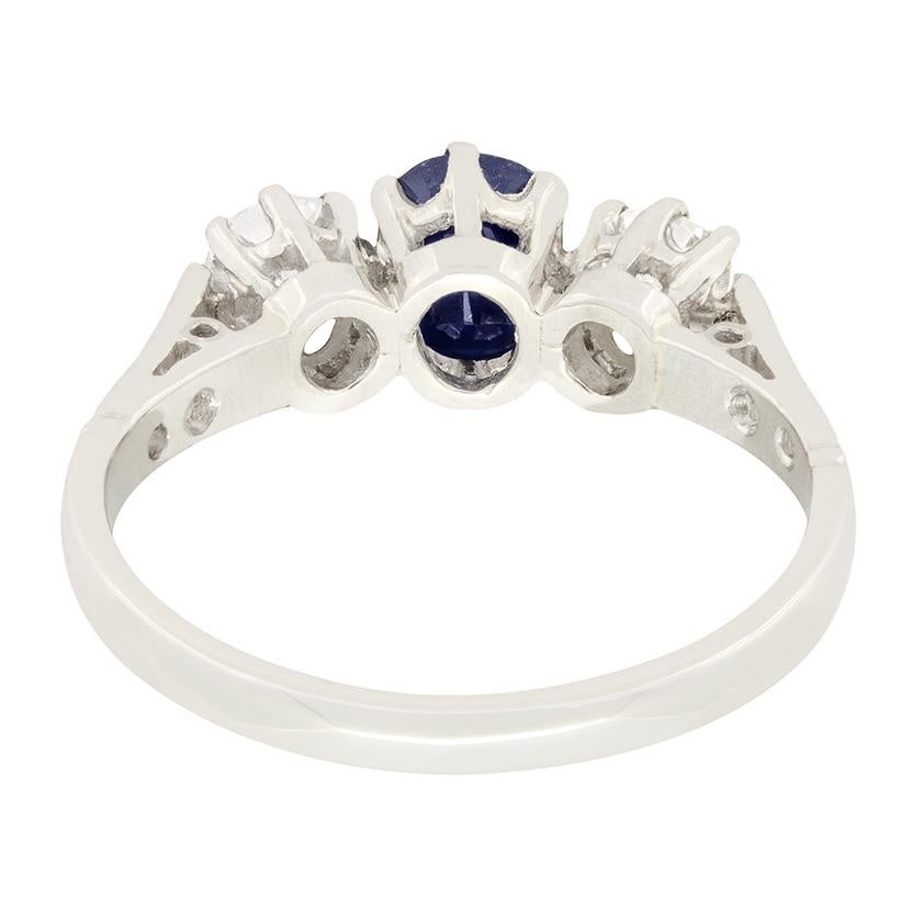Oval Cut Art Deco Diamonds and Sapphire Three Stone Ring, c.1920s