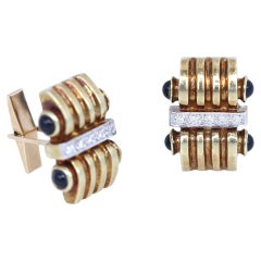 Art Deco Diamonds Cabochon Sapphires Gold Cufflinks, 1930