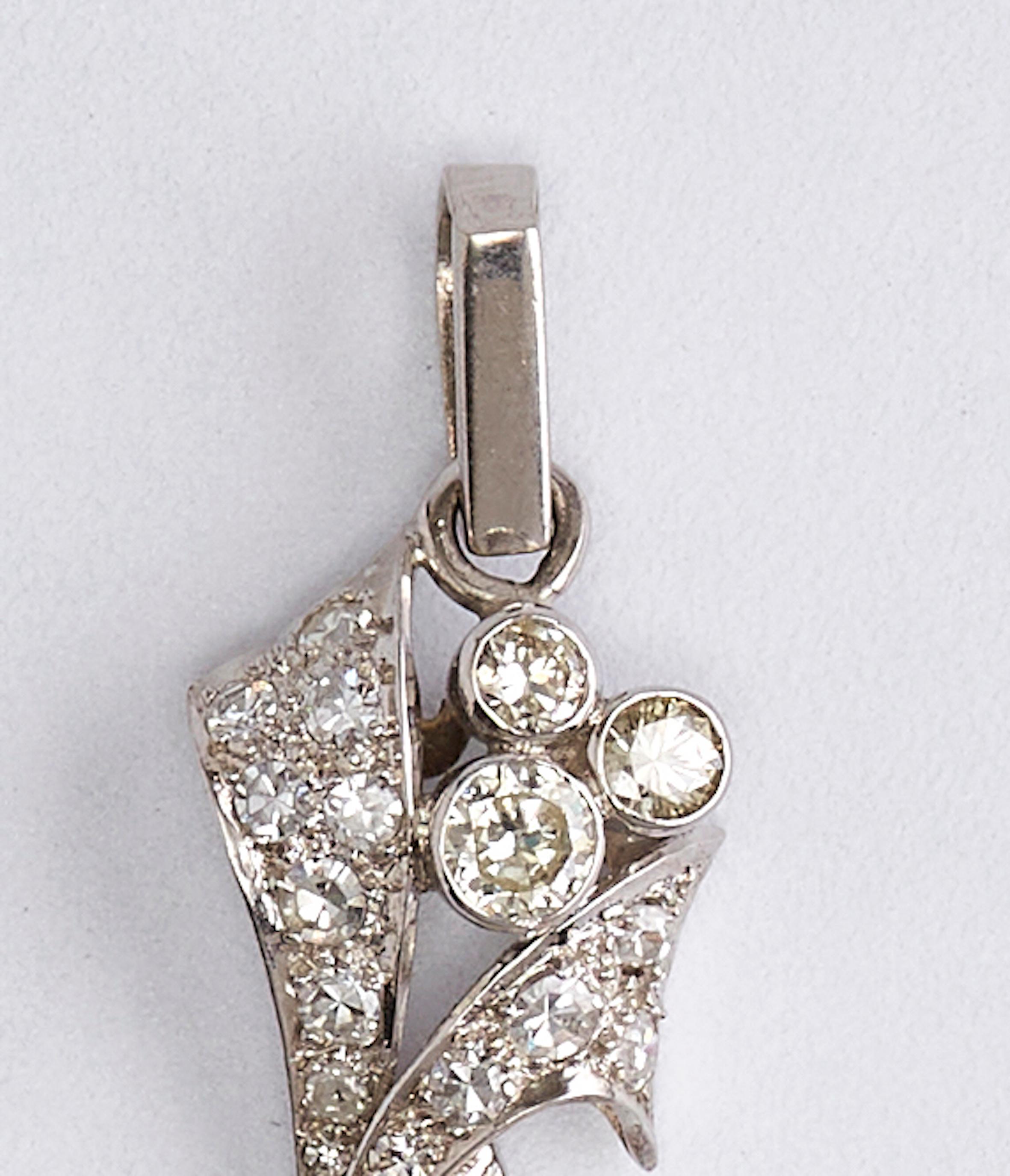 Baguette Cut Art Deco Diamonds Platinum Pendant For Sale