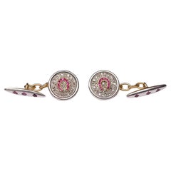 Boutons de manchette Art Déco Diamants et Rubis Platine Or