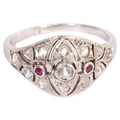 Antique Art Deco diamonds ruby ring in 18-karat white gold