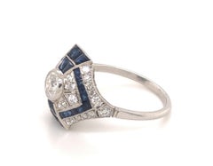 Art Deco Style Diamonds Sapphires Platinum Ring