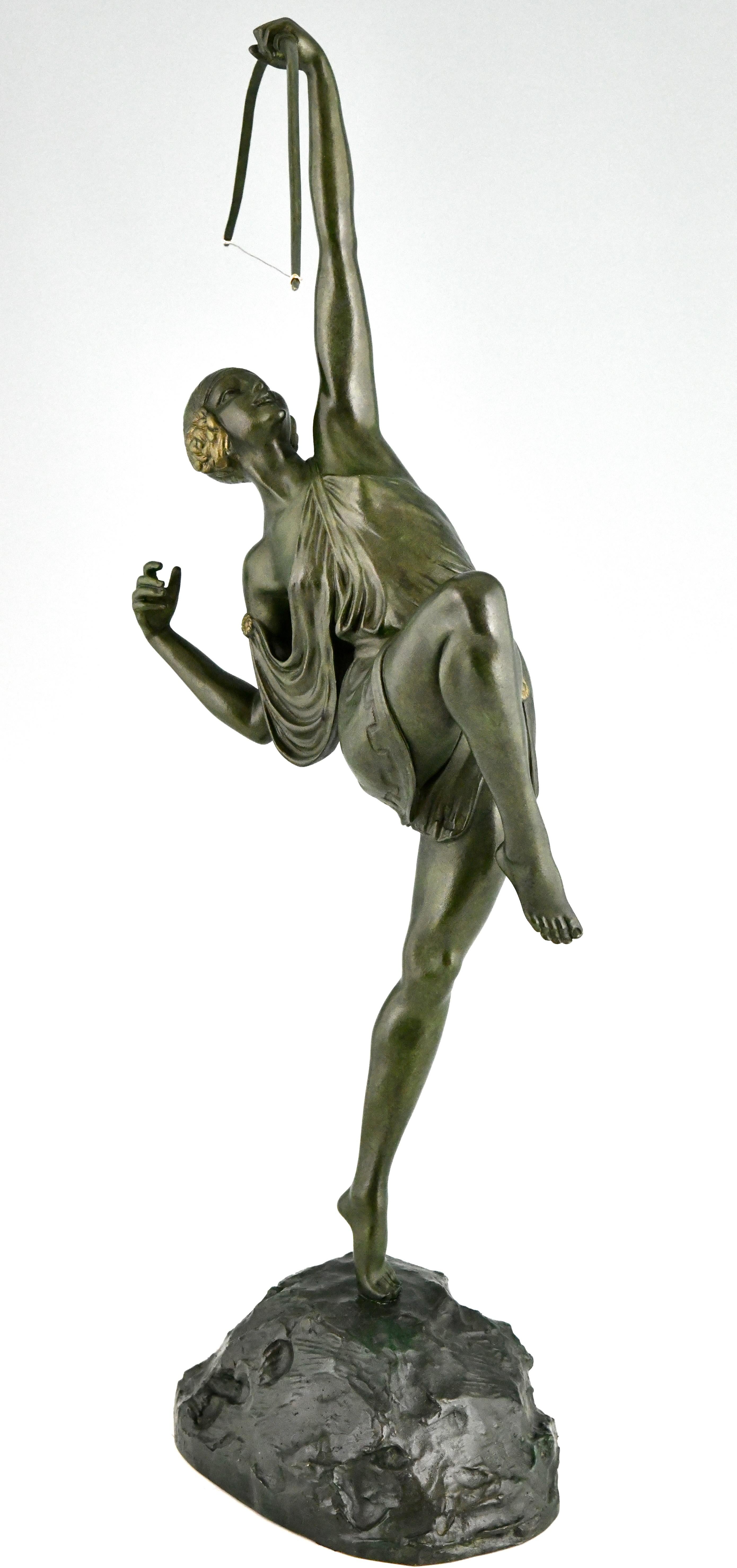 French Art Deco Diana with bow bronze sculpture by Pierre Le Faguays France, 1925