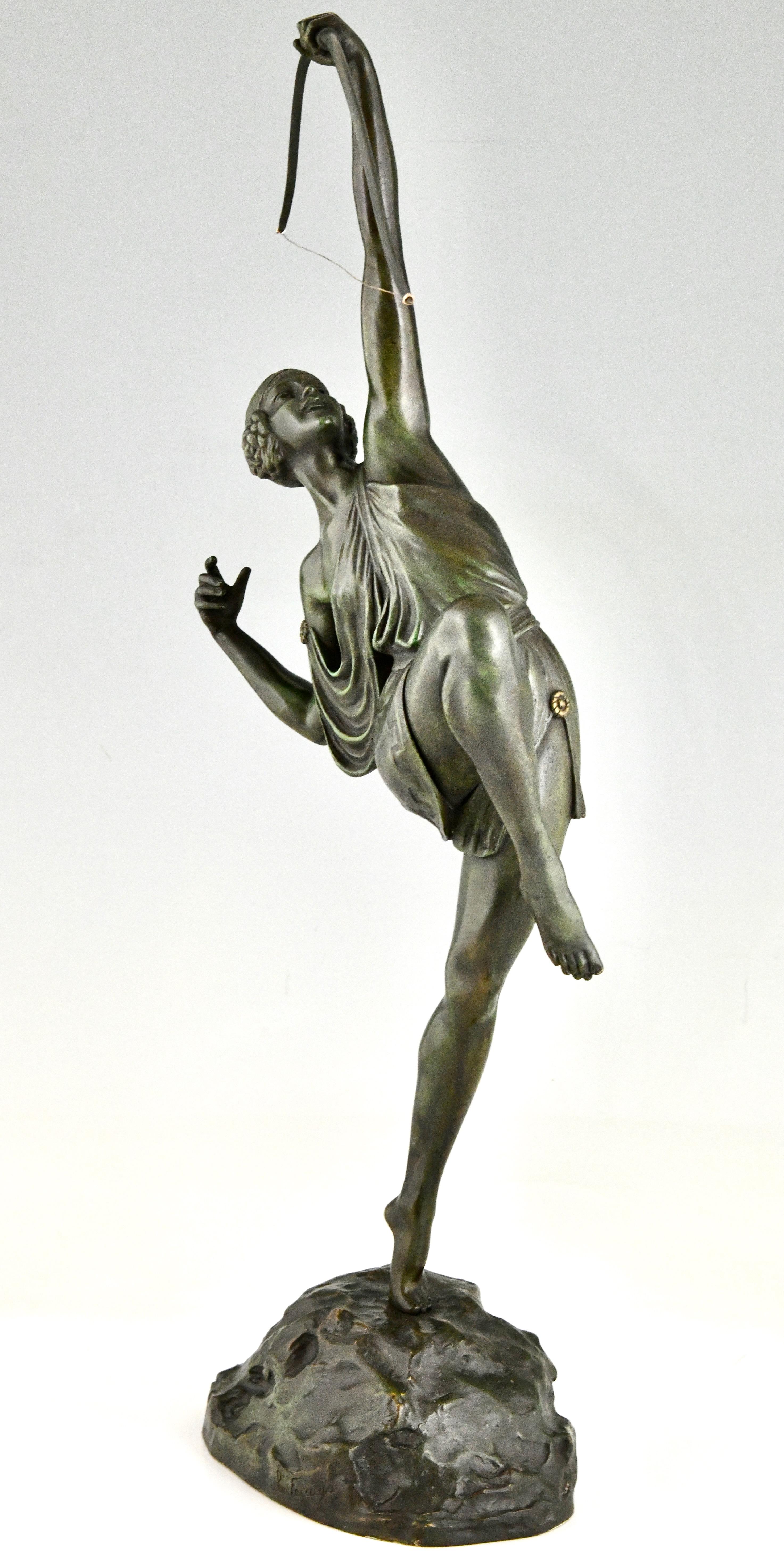 Art Deco Diana with bow bronze sculpture by Pierre Le Faguays France, 1925 1