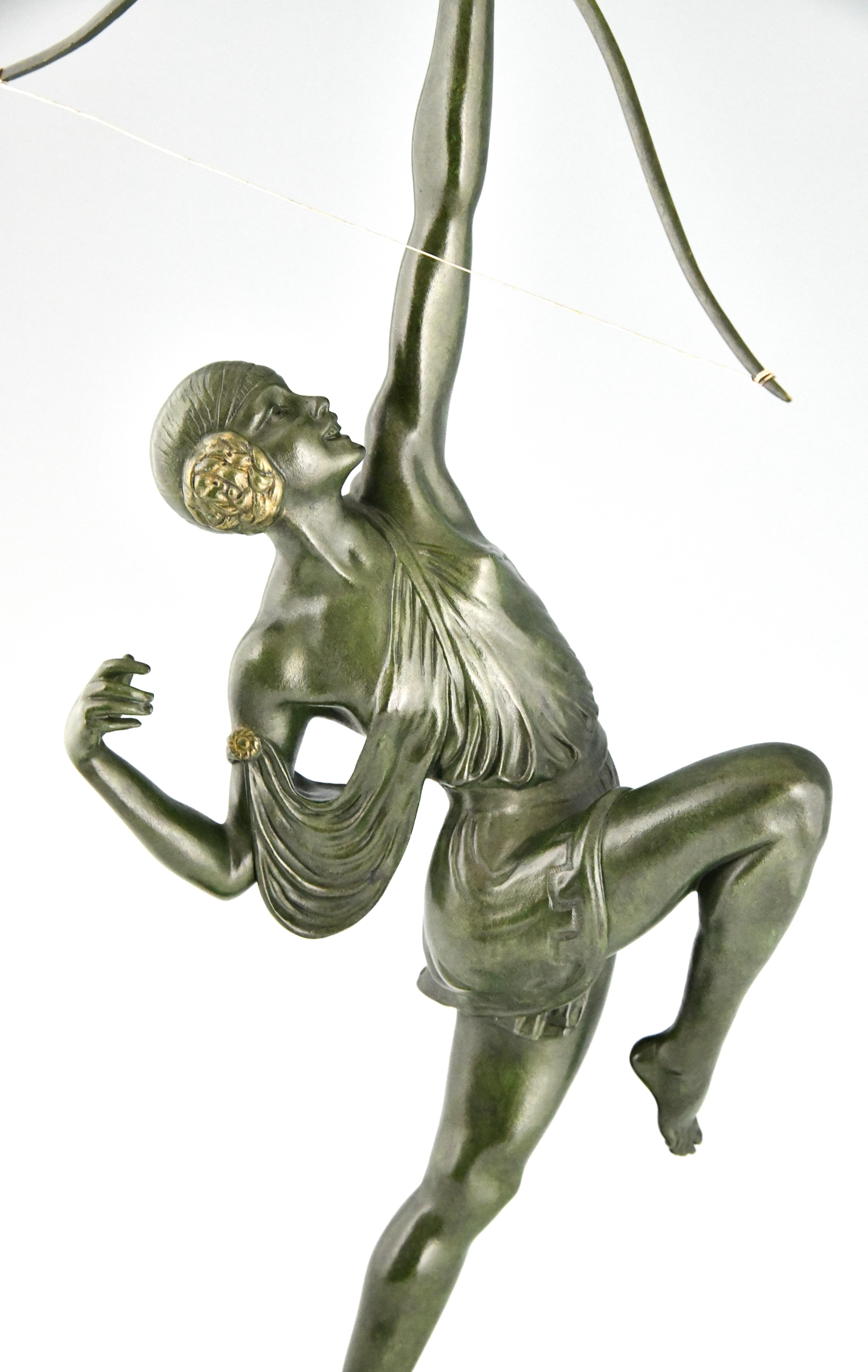 Art Deco Diana with bow bronze sculpture by Pierre Le Faguays France, 1925 1