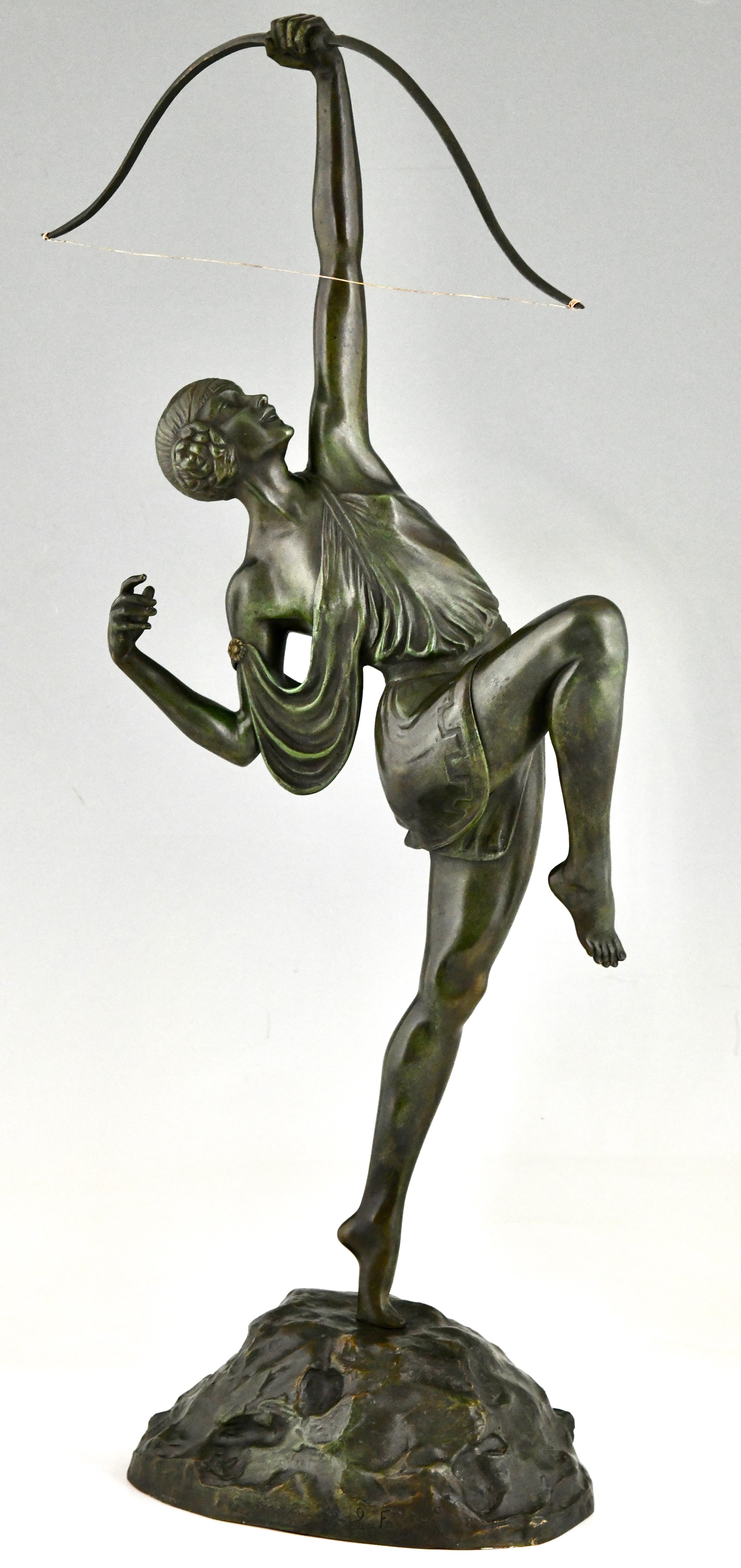 Art Deco Diana with bow bronze sculpture by Pierre Le Faguays France, 1925 2