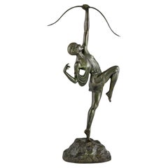 Art Deco Diana with bow bronze sculpture by Pierre Le Faguays France, 1925