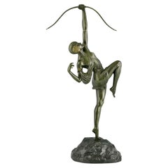 Art Deco Diana with bow bronze sculpture by Pierre Le Faguays France, 1925