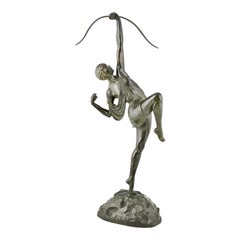 Art Deco Diana with bow bronze sculpture Le Faguays & Susse Frères France 1925